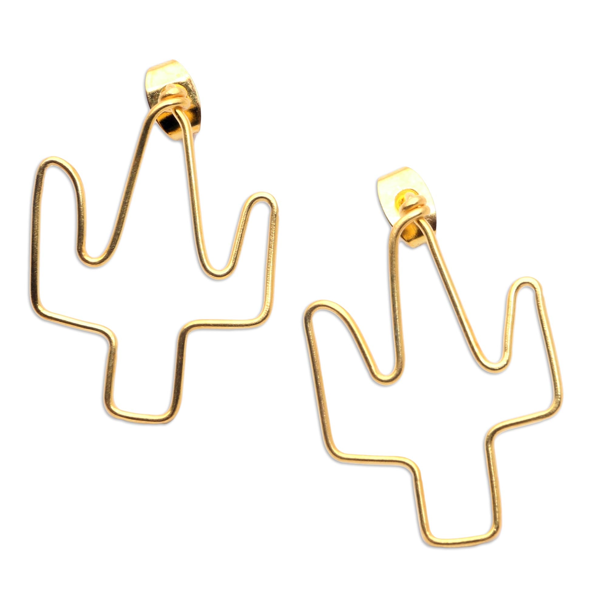 Premium Gold-Plated Cactus Drop Earrings - Handcrafted in Bali