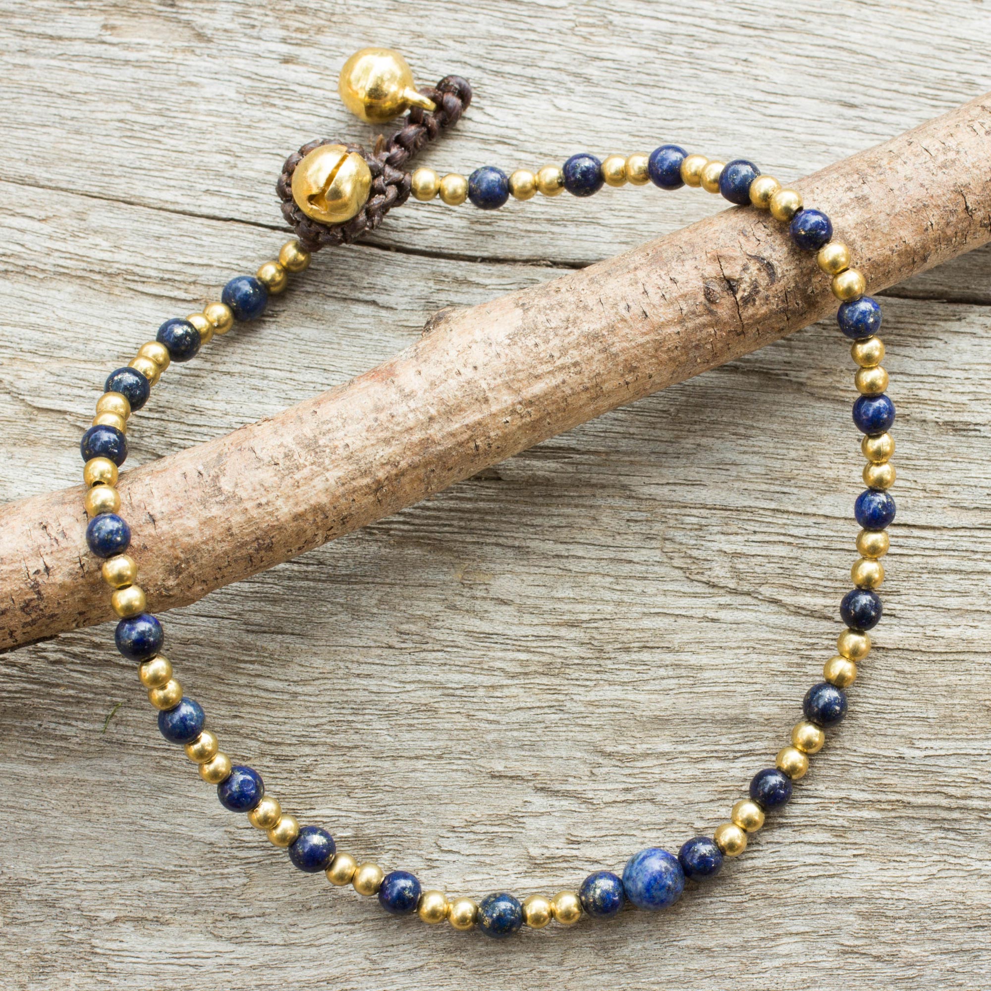 Premium Lapis Lazuli Brass Bead Anklet with Tinkling Bells