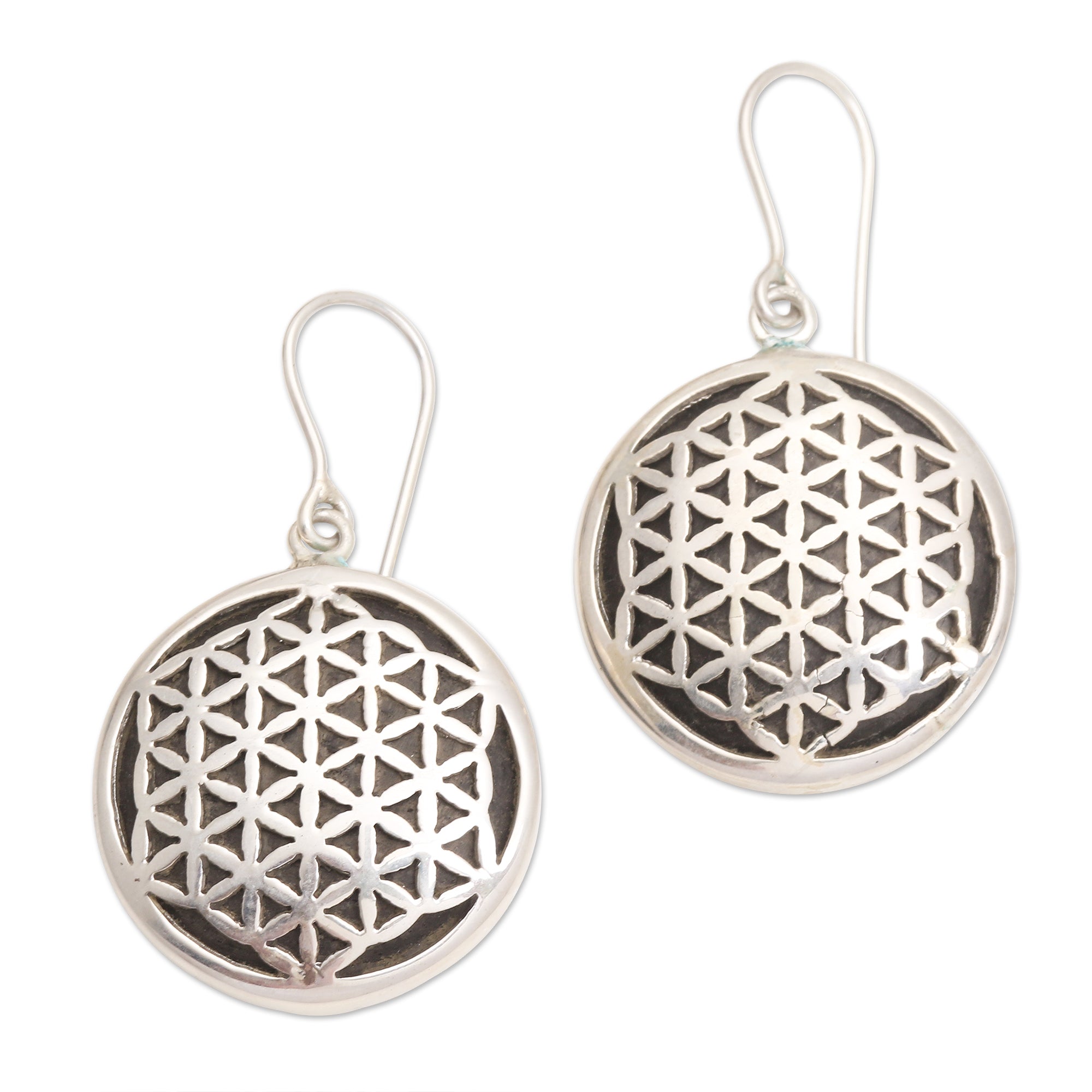 Premium Flower of Life Sterling Silver & Arang Wood Dangle Earrings