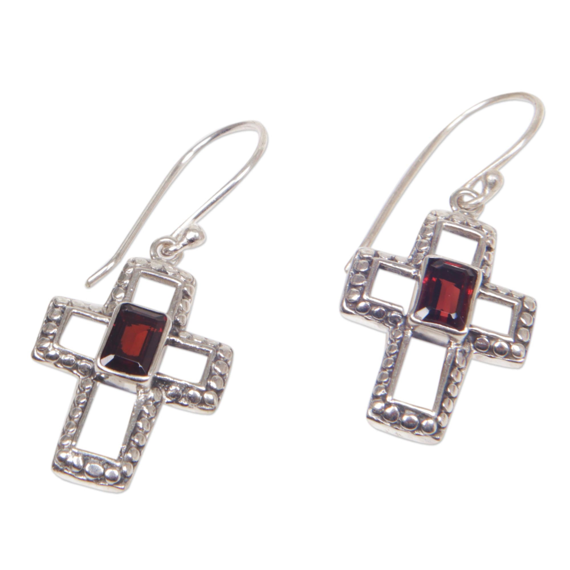 Premium Faith Everlasting Garnet Cross Dangle Earrings - Handcrafted in Indonesia