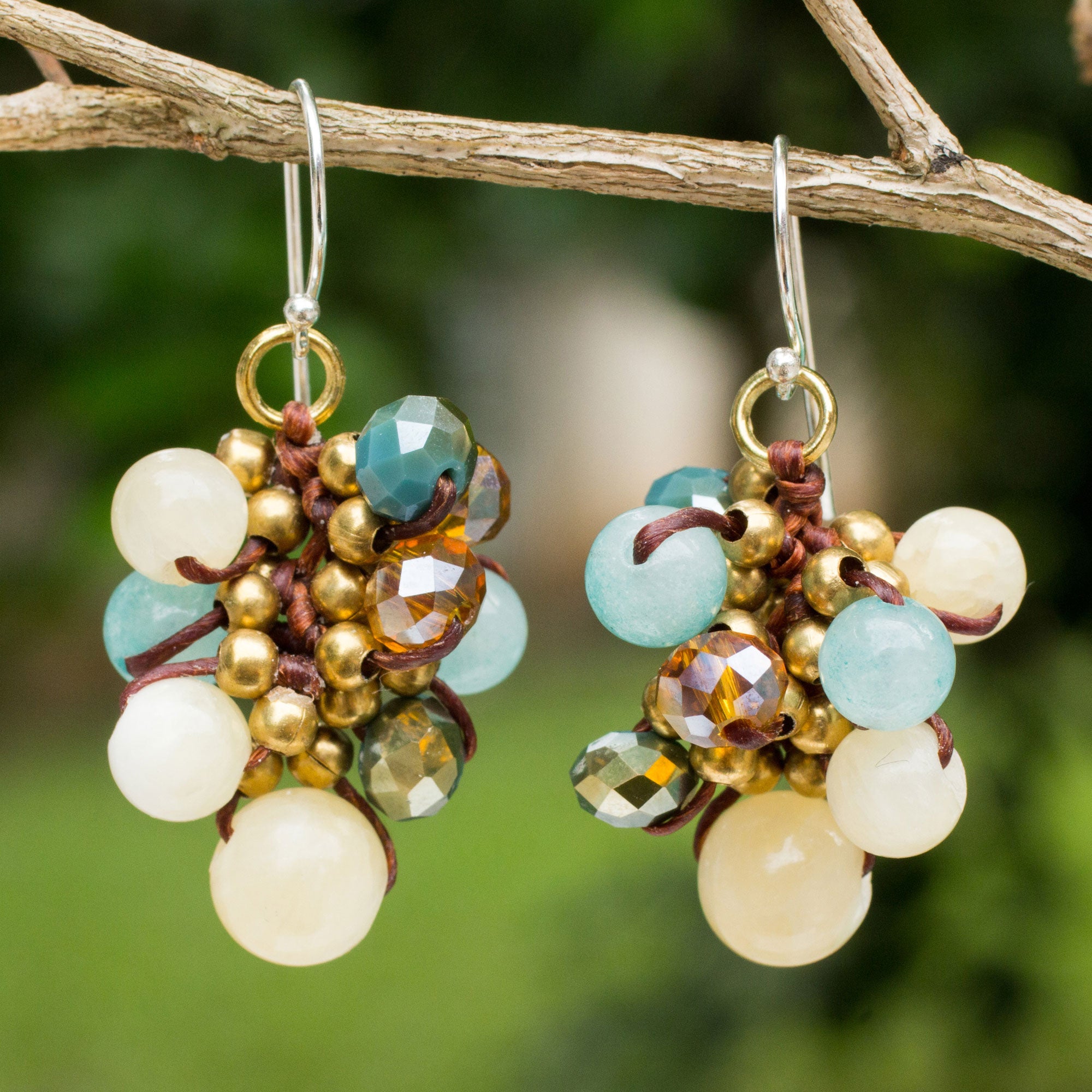 Premium Hand-Knotted Azure Cattlelaya Earrings with Yellow and Blue Quartz