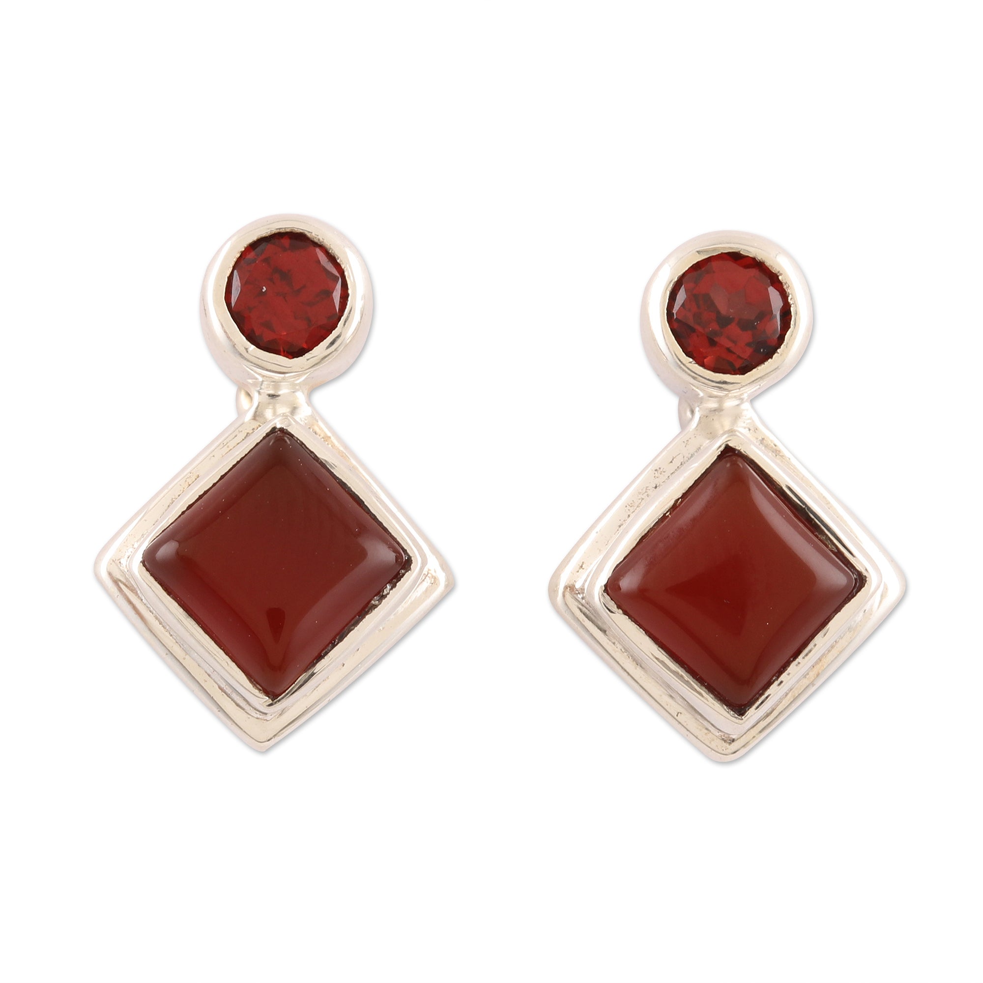 Premium Sterling Silver Drop Earrings with Red Carnelian & Garnet | Elegant Statement Jewelry