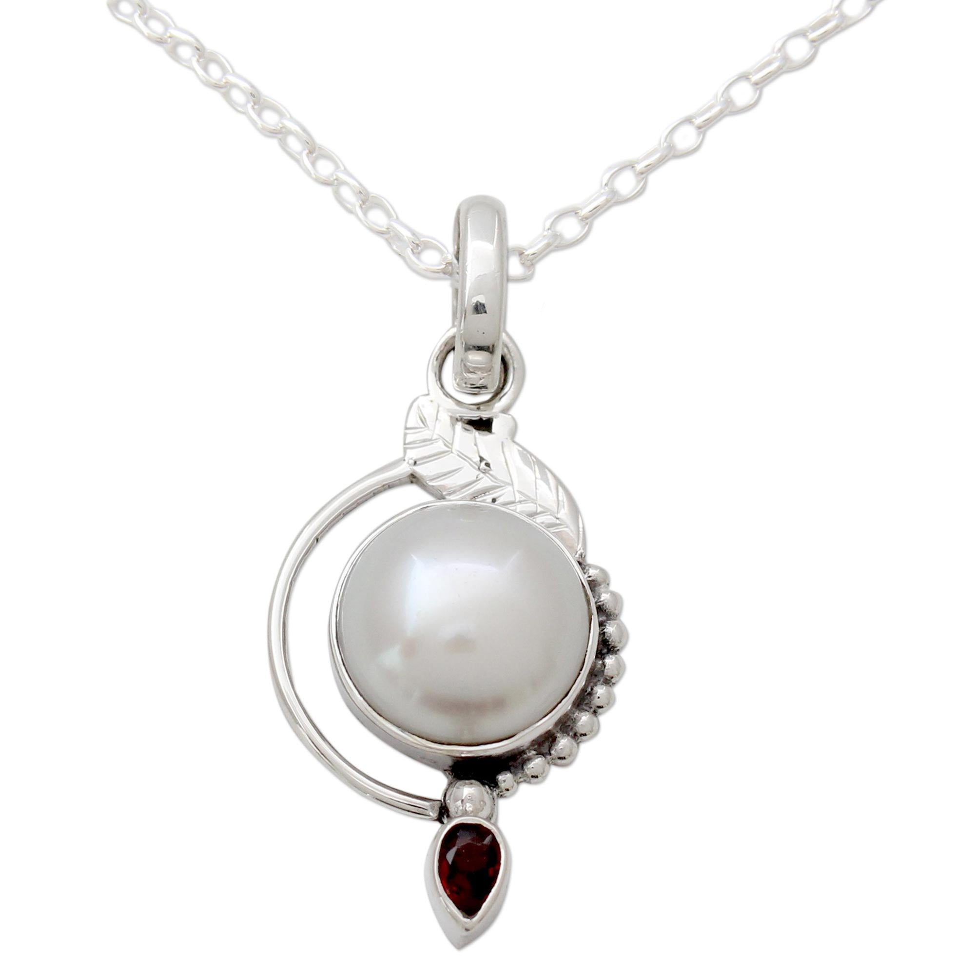 Premium Sublime Romance Silver Necklace with Cultured Pearl & Garnet