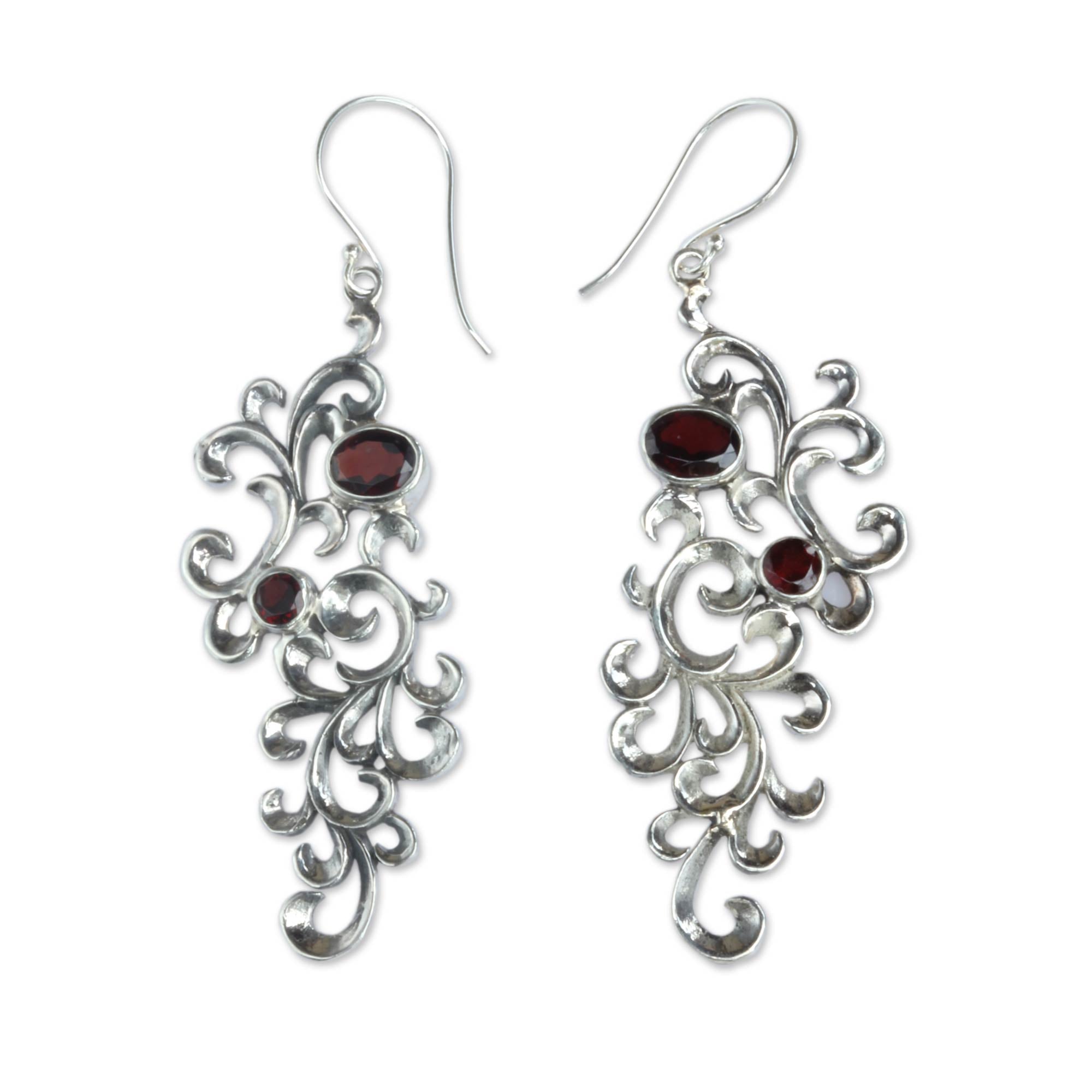 Premium Trailing Vines Garnet Dangle Earrings - Handcrafted Sterling Silver Jewelry