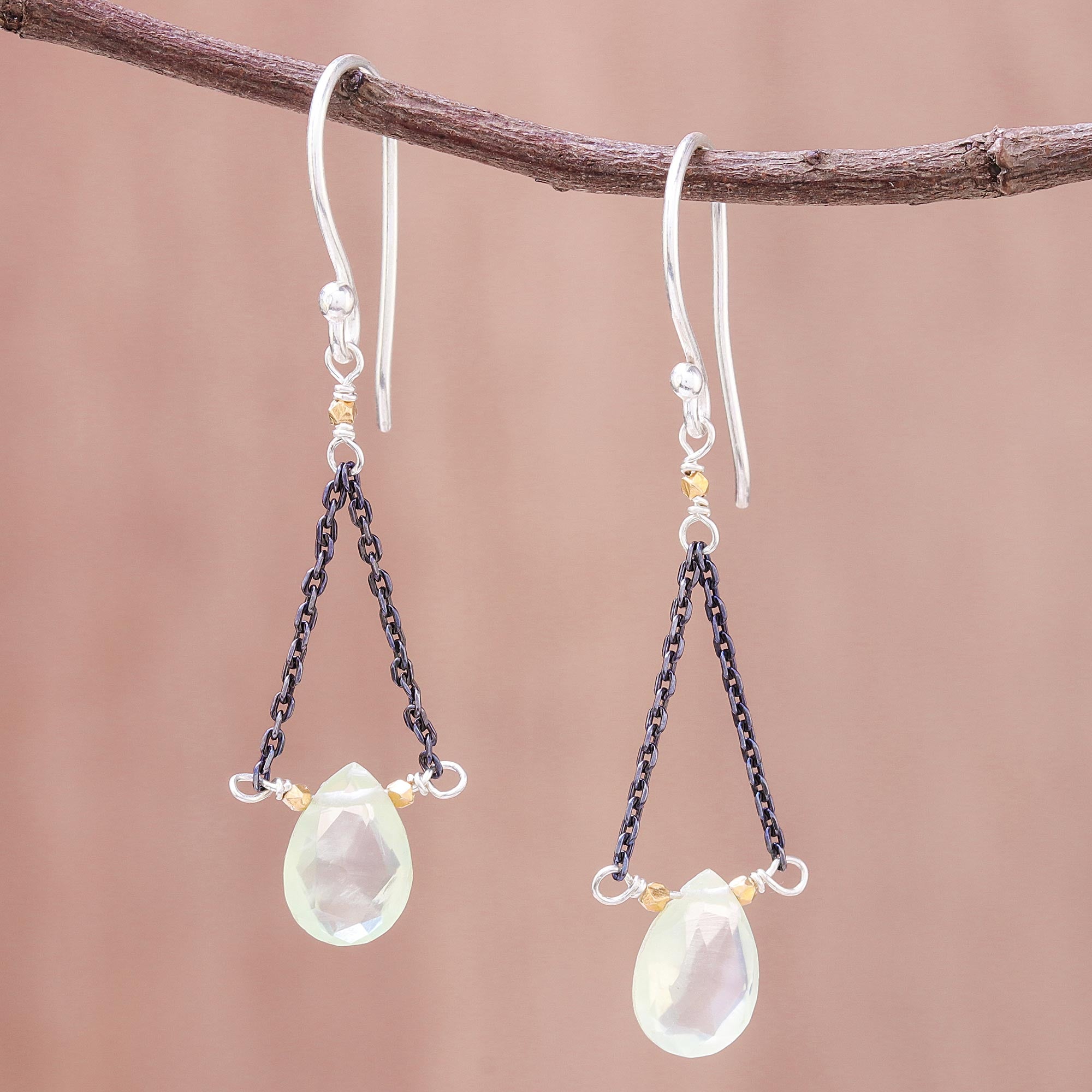 Premium Prehnite Dangle Earrings with Gold Accent - Lady Justice Inspired Jewelry