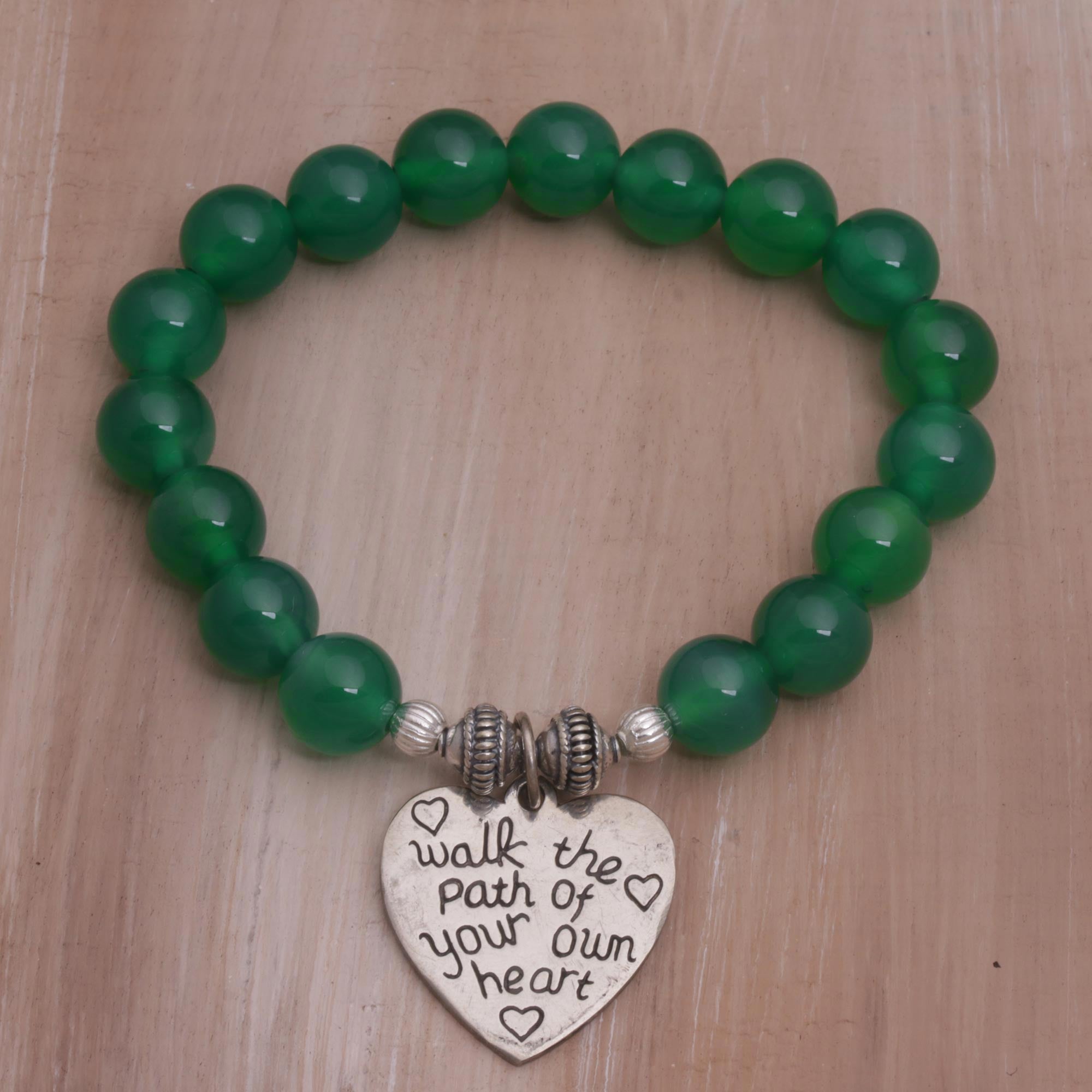 Premium Green Agate & Heart Charm Beaded Bracelet - Walk the Path of Love