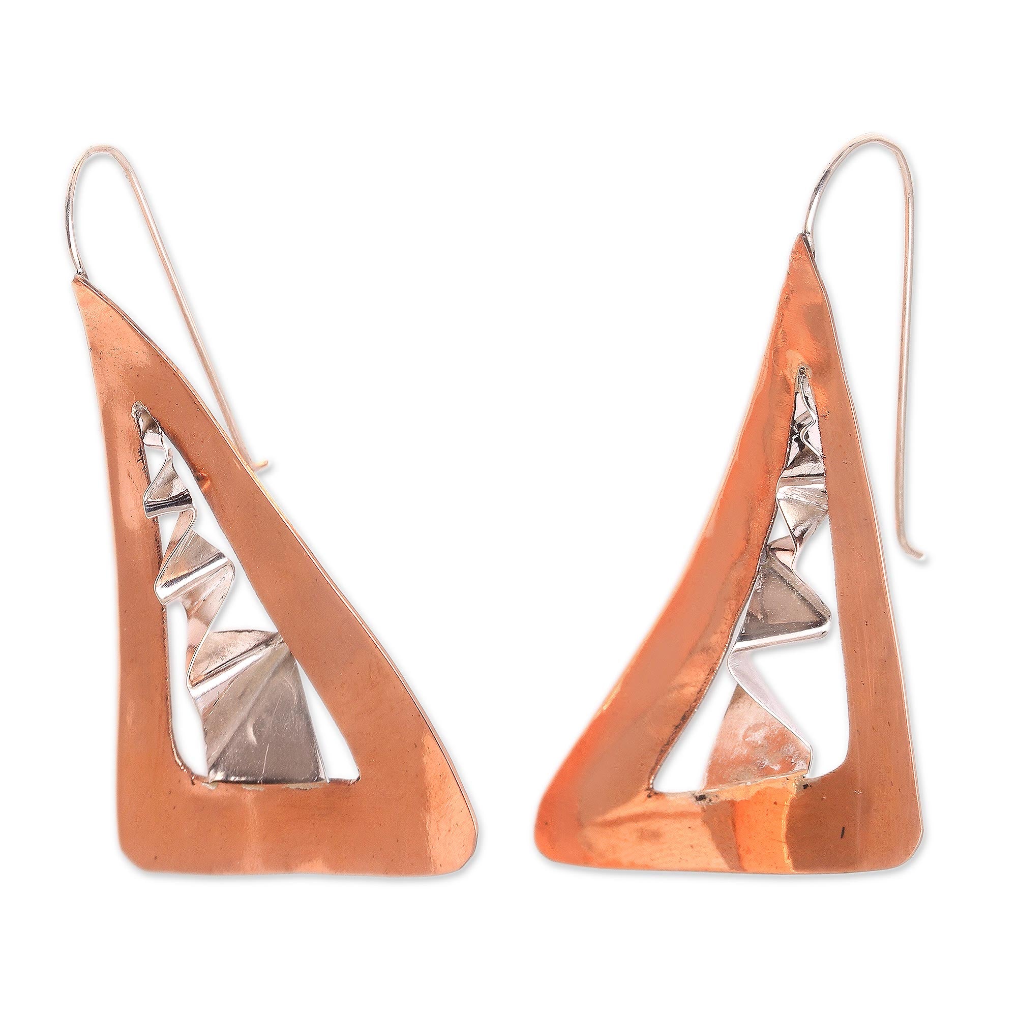 Premium Modern Copper & Sterling Silver Drop Earrings from Bali - Handcrafted Elegance