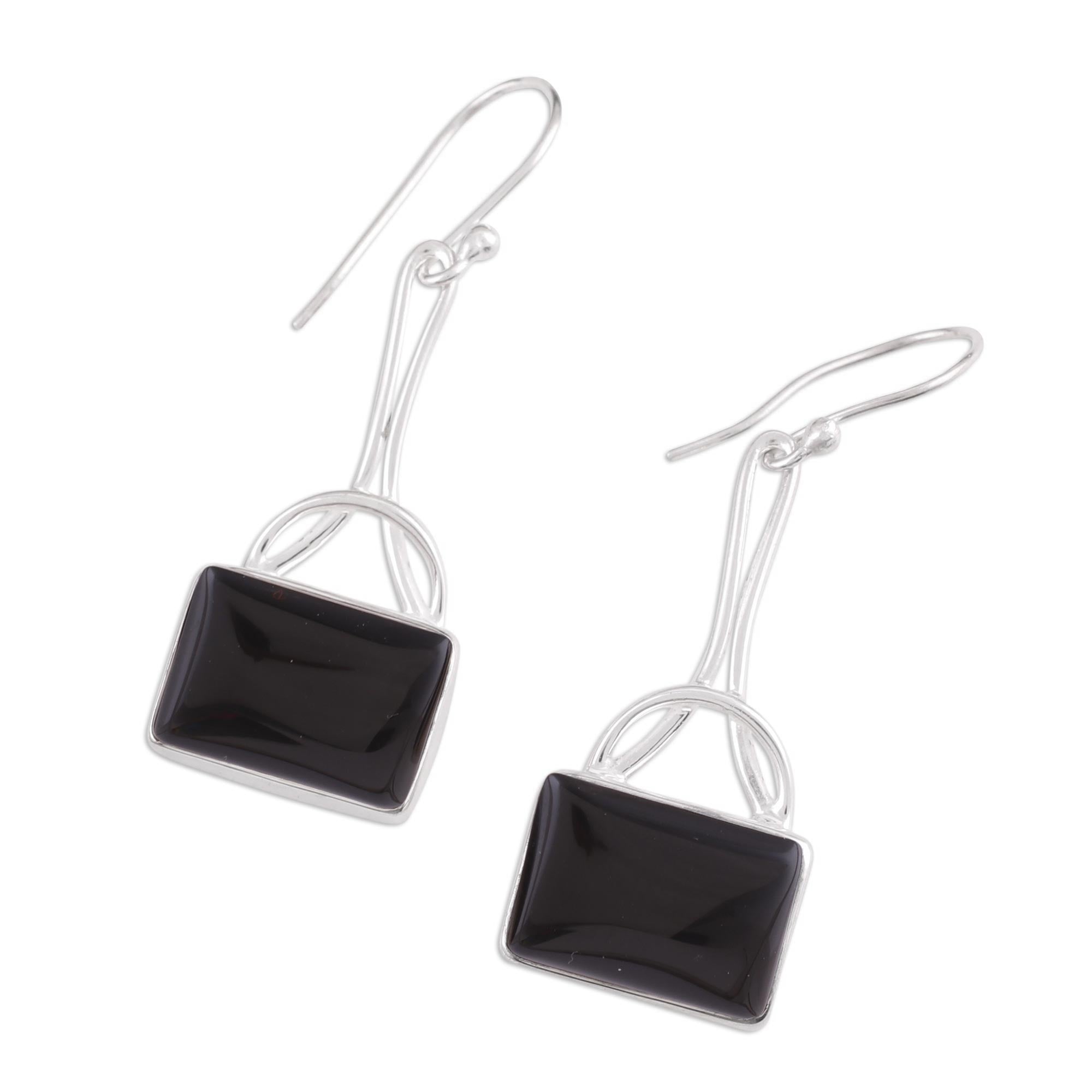 Premium Mystical Gaze Black Onyx Dangle Earrings - Handcrafted Sterling Silver Jewelry