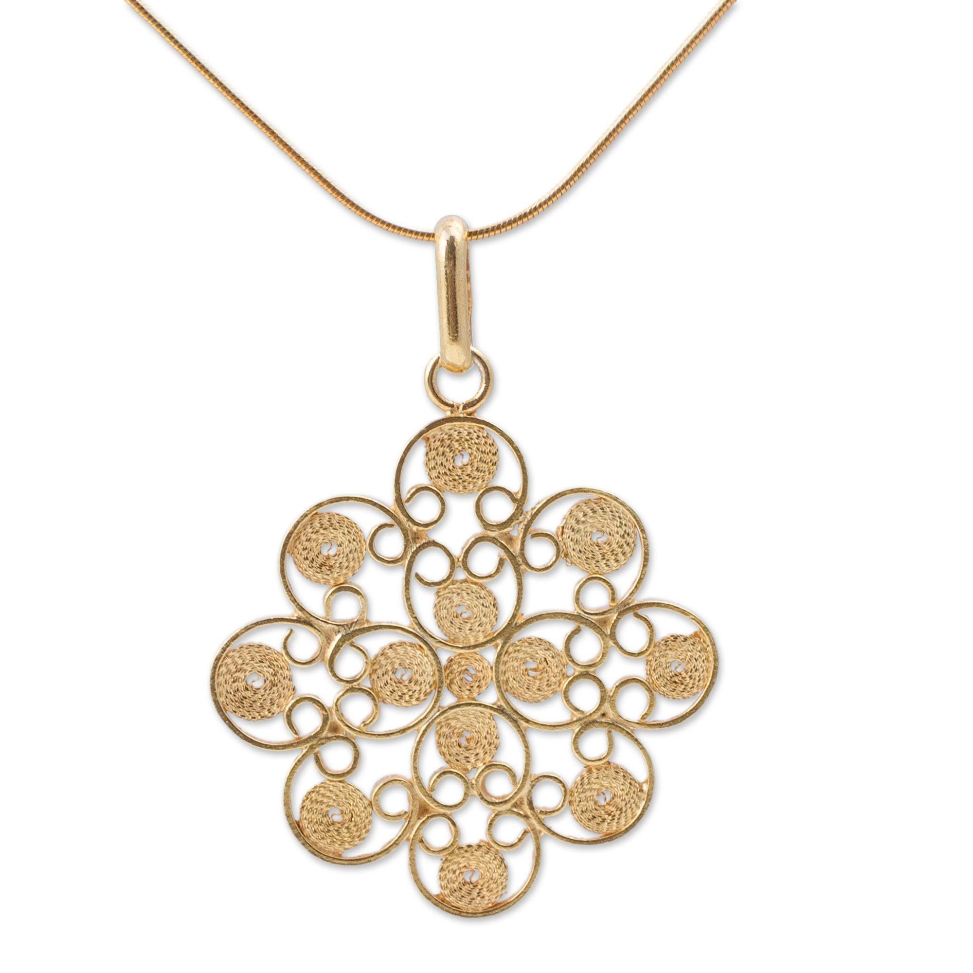 Premium Gardenia Filigree Pendant Necklace - Handcrafted Elegance