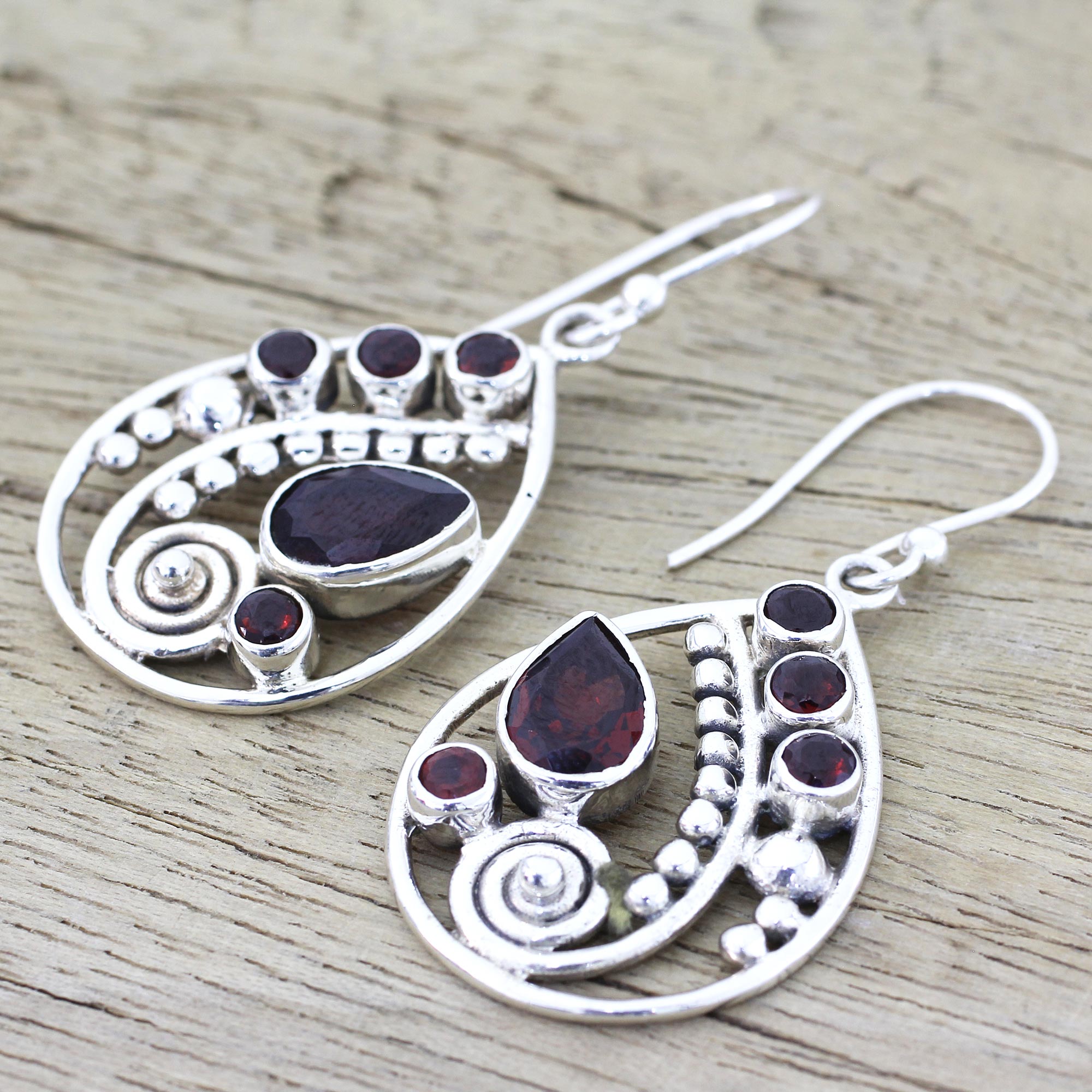 Premium Scarlet Dew Garnet Dangle Earrings - Handcrafted Sterling Silver