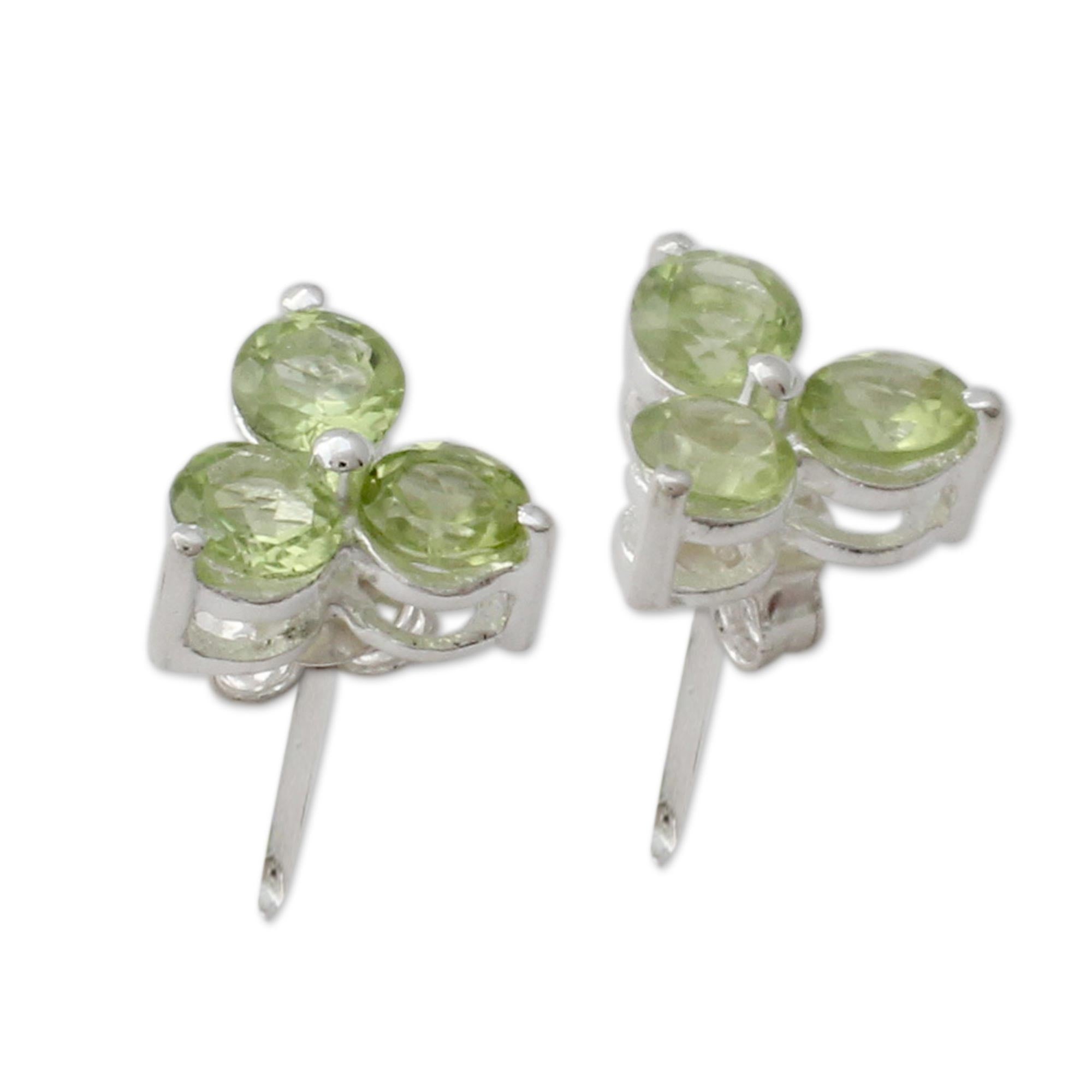 Premium Trio Peridot Stud Earrings - Handcrafted Sterling Silver Jewelry