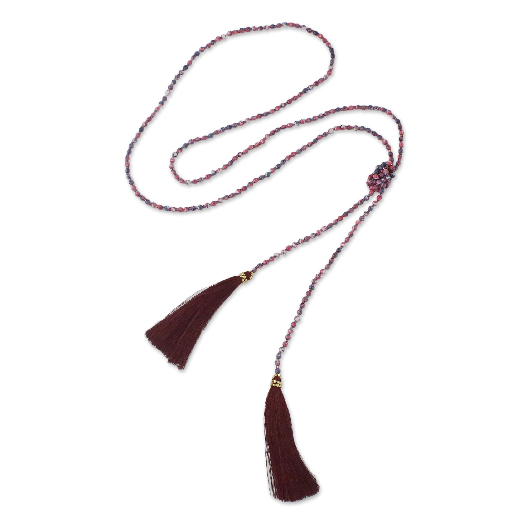 Premium Dark Red Agate Lariat Necklace - Handcrafted in Thailand