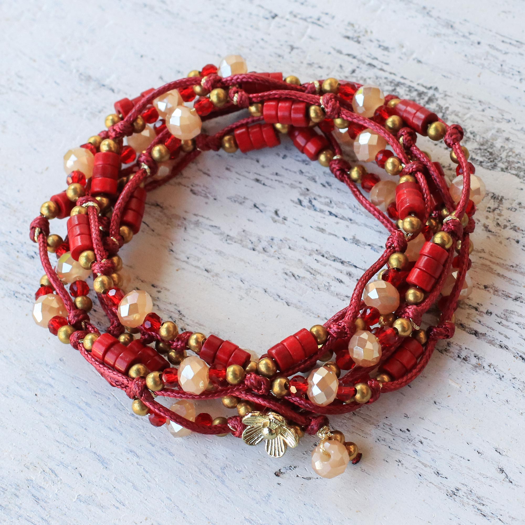 Premium Red Calcite Wrap Bracelet - Handcrafted Party Accessory from Thailand