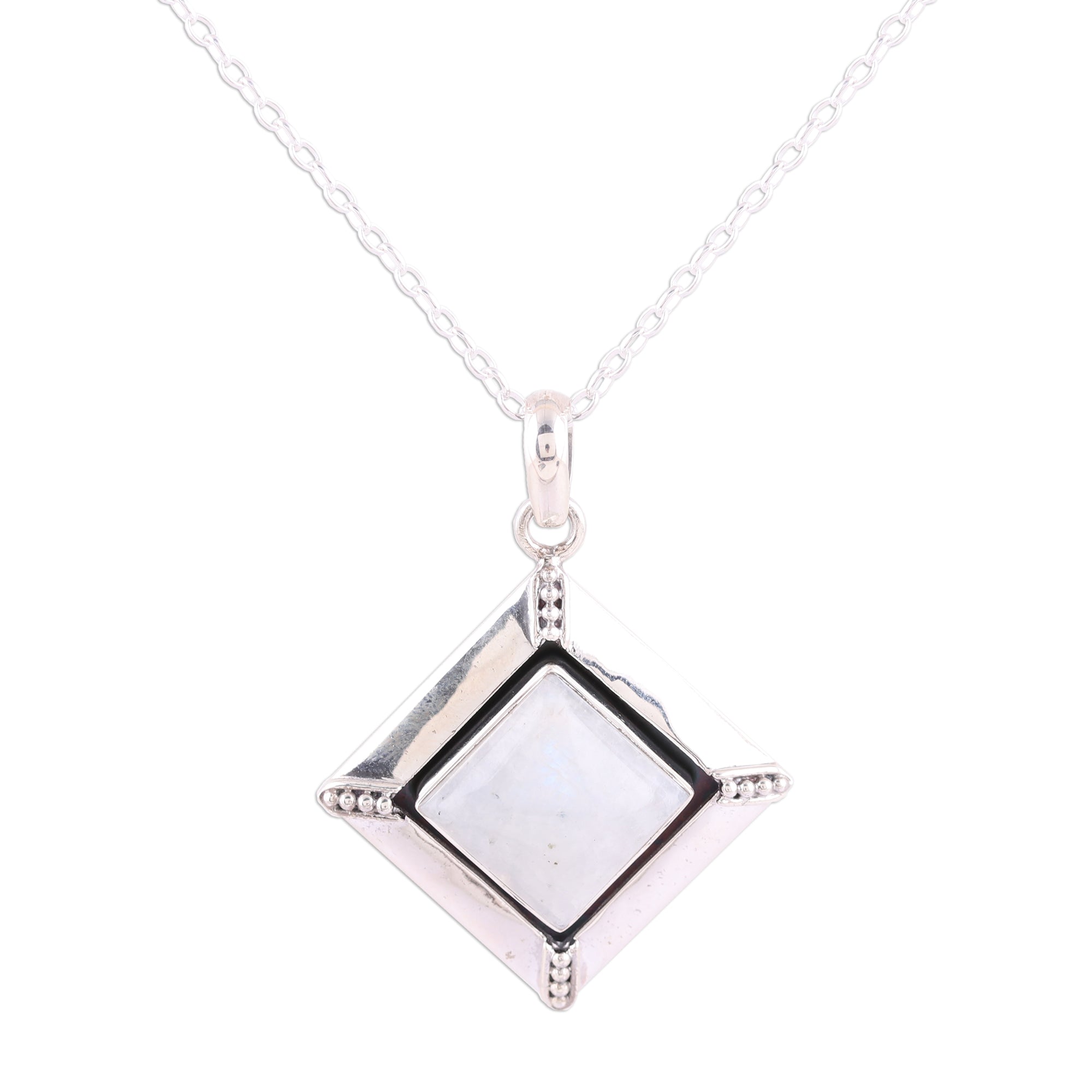 Premium Rainbow Moonstone Sterling Silver Pendant Necklace - Modern Elegance