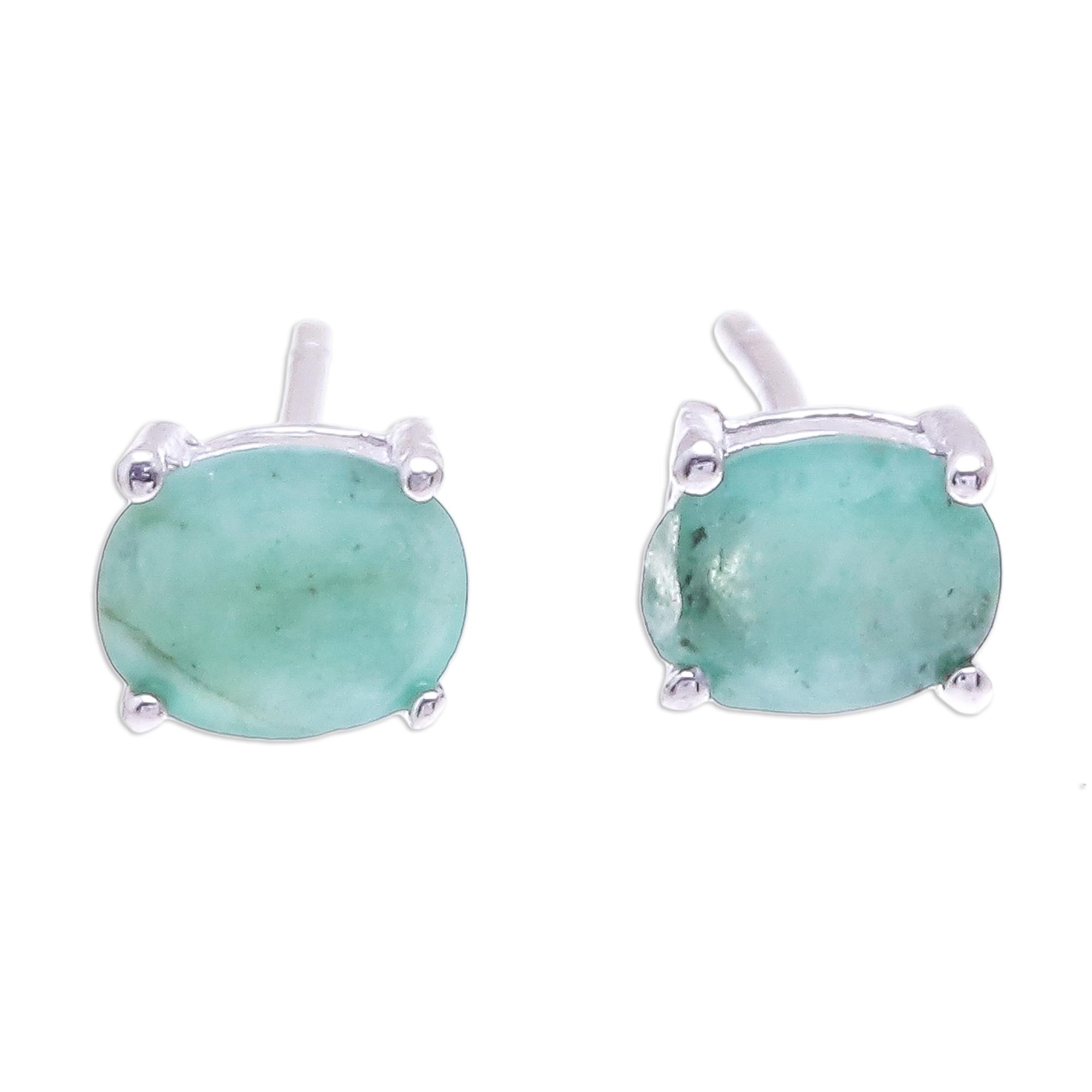 Premium Verdant Marvel Faceted Emerald Stud Earrings - Handcrafted in Thailand