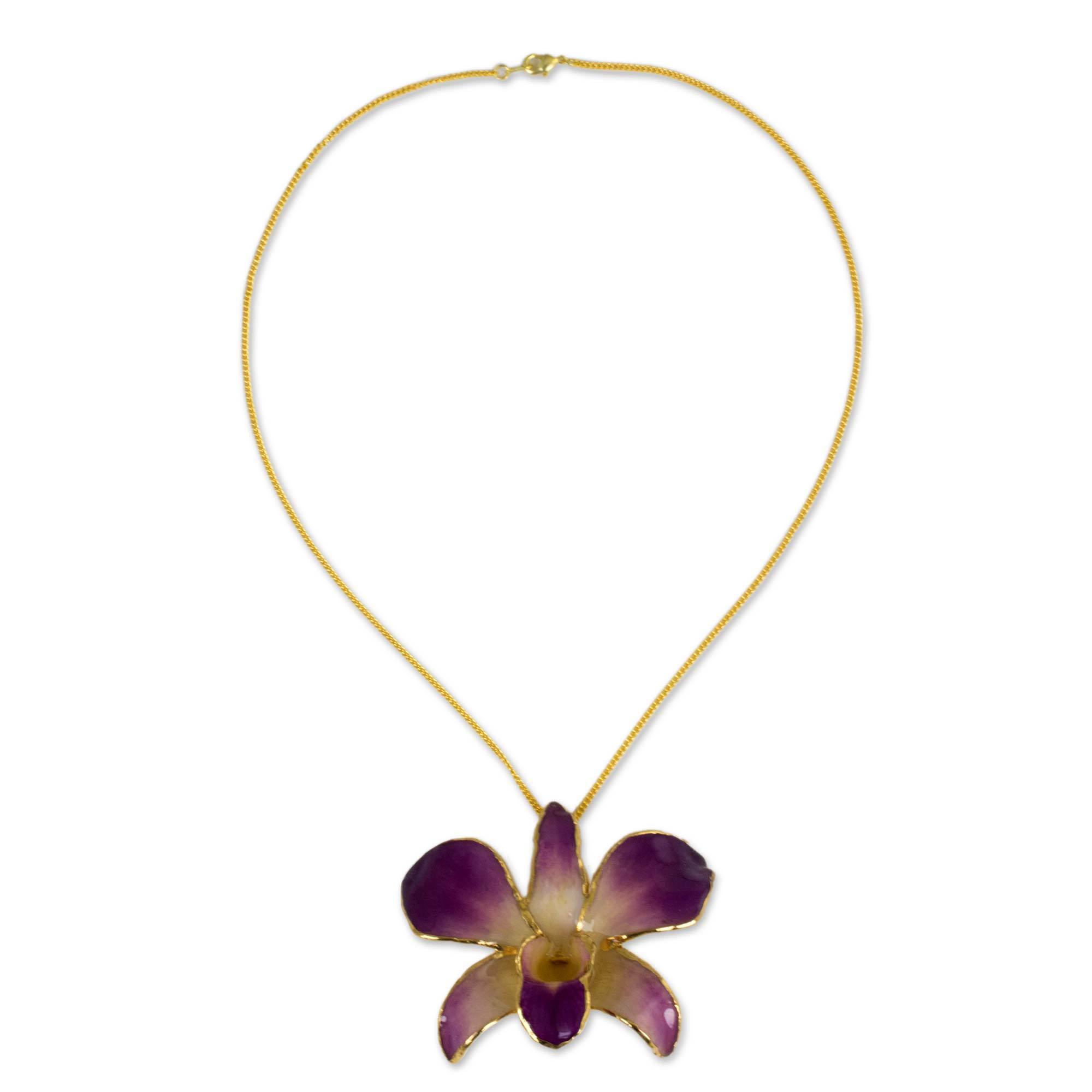 Premium Pink & Purple Orchid Flower Necklace – Handcrafted Elegance