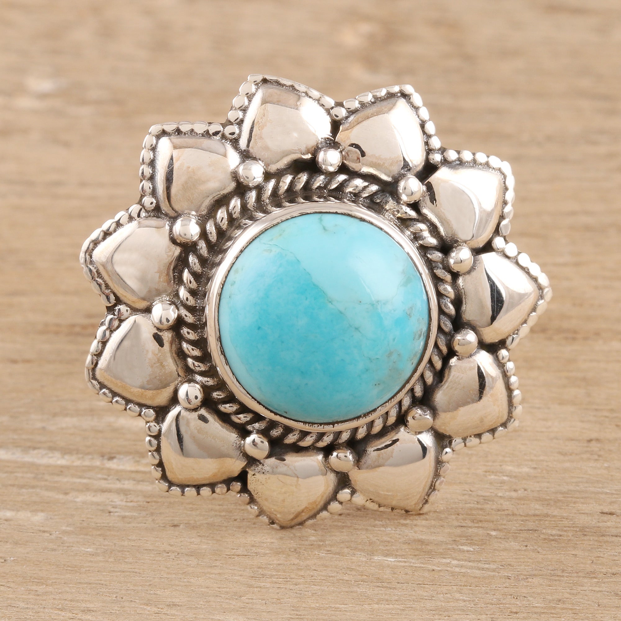 Premium Sky-Blue Turquoise Cocktail Ring - Handcrafted Sterling Silver Jewelry