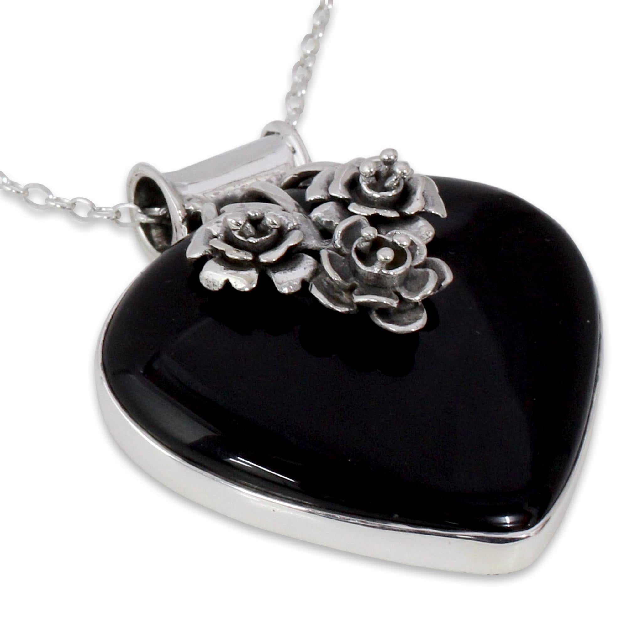 Premium Love Declared Necklace - Handcrafted Onyx & Sterling Silver Heart Jewelry