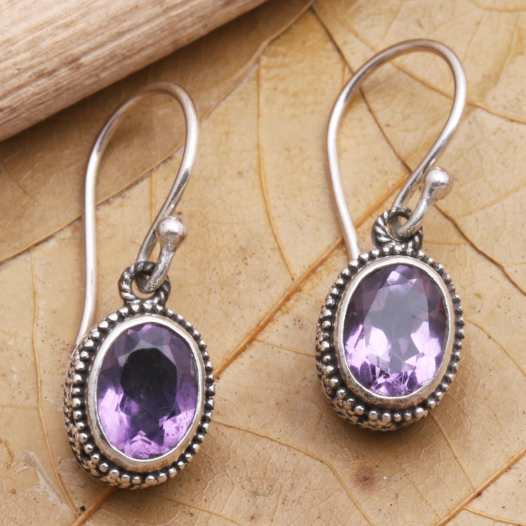 Premium Handcrafted Amethyst Dangle Earrings in Sterling Silver – Soft Music in Purple