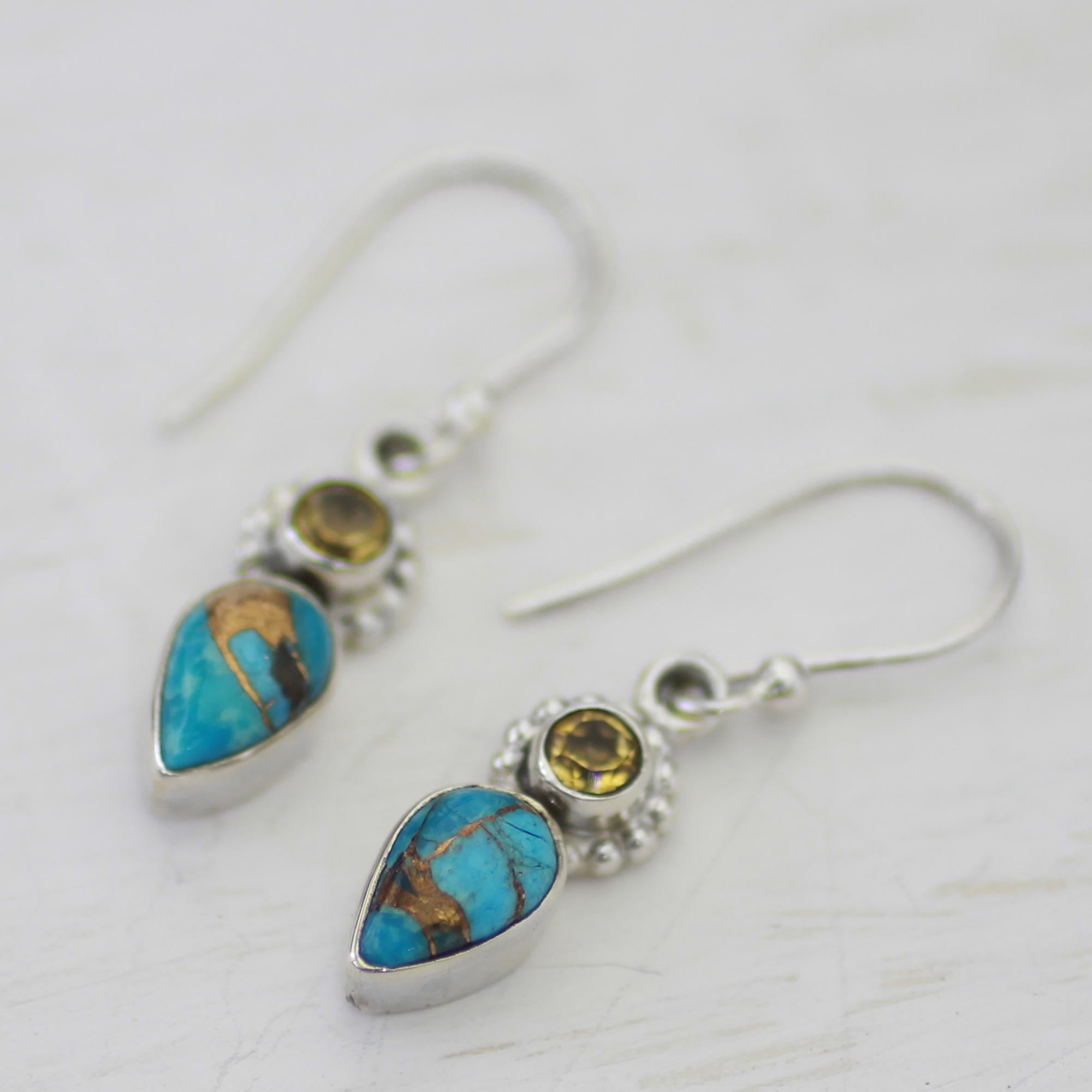 Premium Watery Allure Multi-Gem Turquoise Dangle Earrings