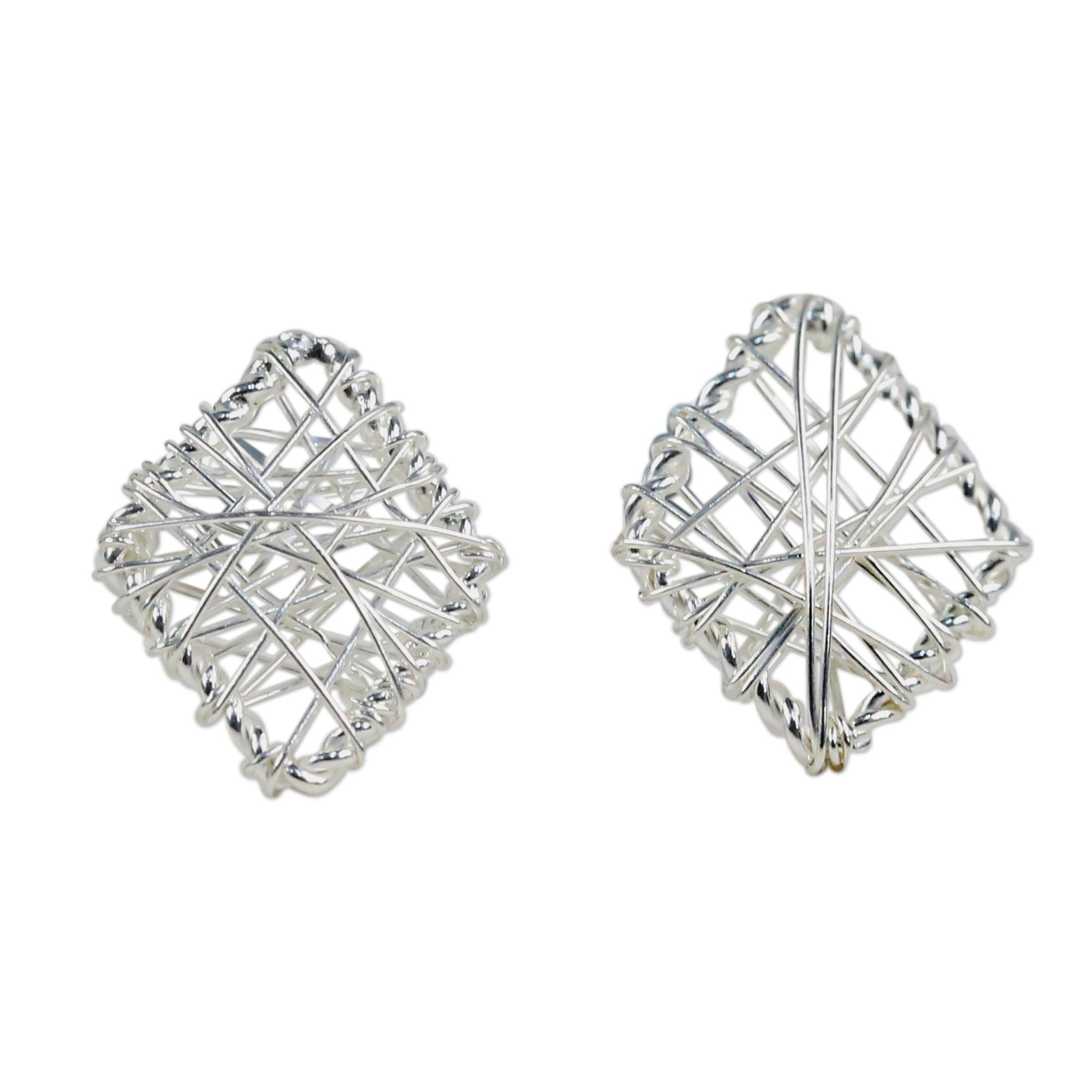 Premium Rhombus Wrap Sterling Silver Stud Earrings - Handcrafted in Thailand