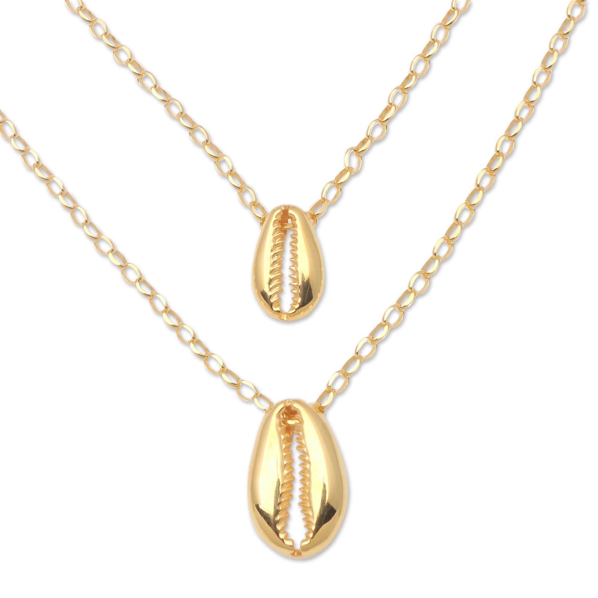 Premium 18K Gold Plated Sterling Silver Cowry Shell Dangle Necklace