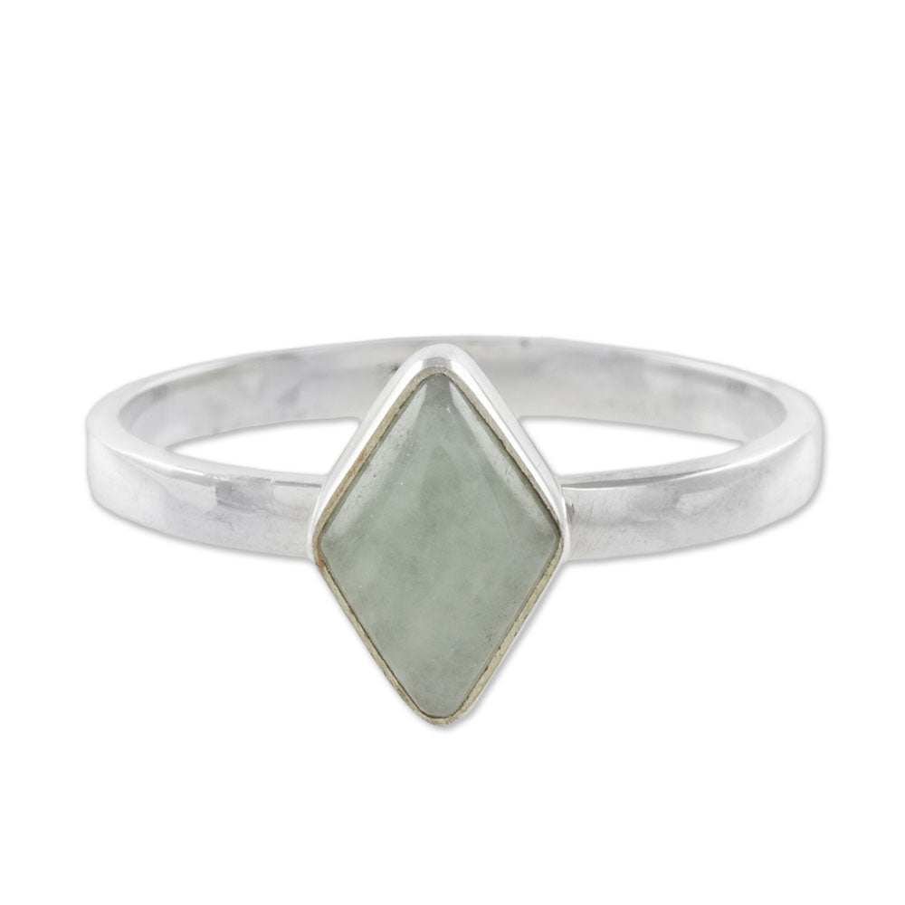 Premium Guatemalan Jade Sterling Silver Ring - Light Green Cabochon