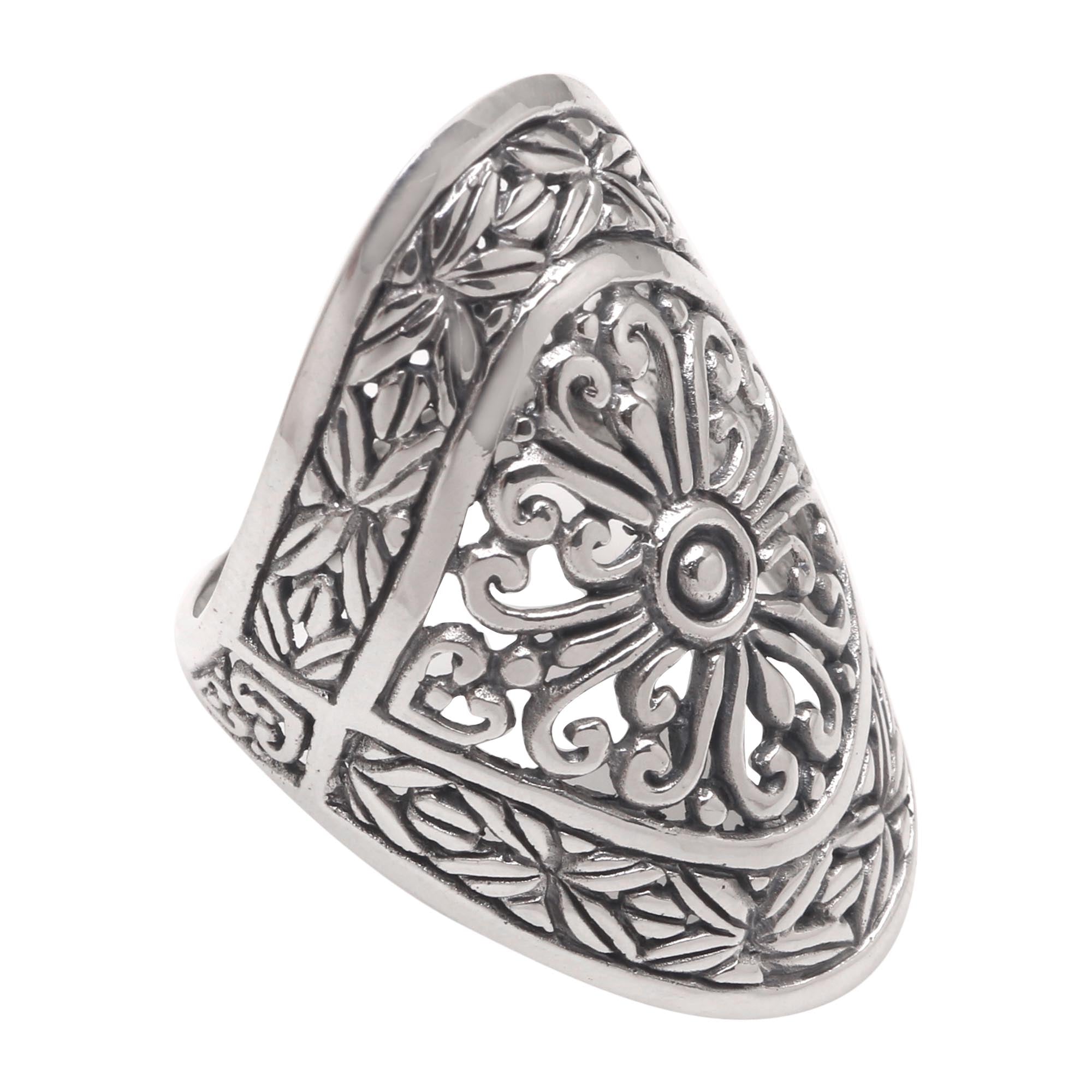 Premium Bamboo Leaf Sterling Silver Cocktail Ring – Handcrafted in Bali