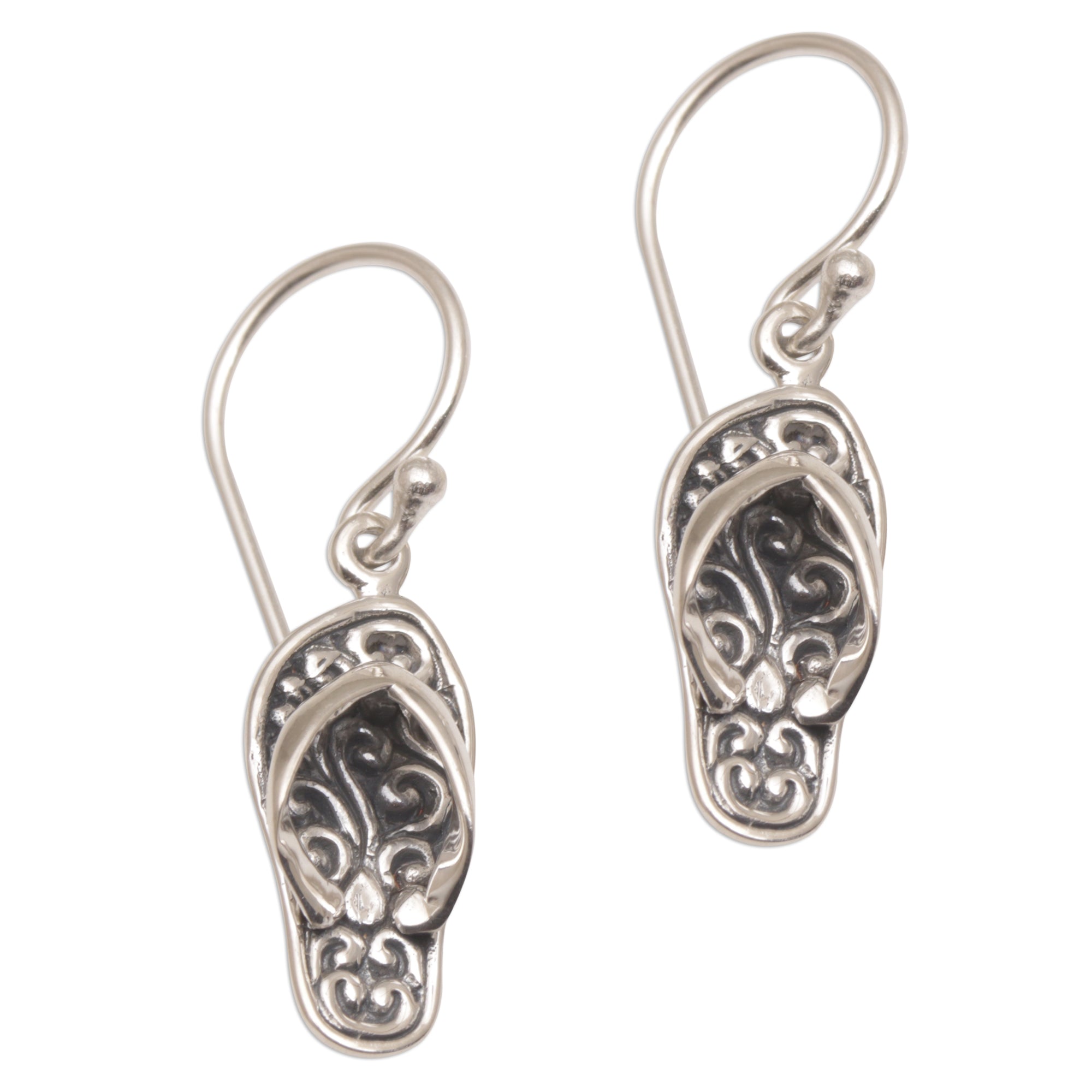 Premium Handmade Sterling Silver Sandal Dangle Earrings from Bali