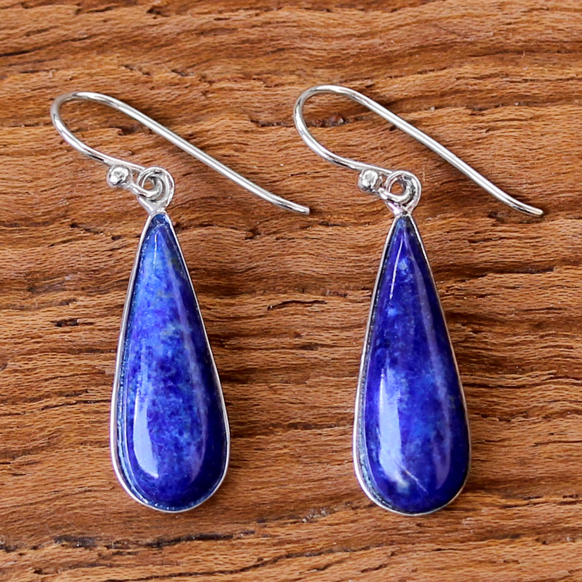 Premium Morning Raindrops Lapis Earrings - Handmade Luxury