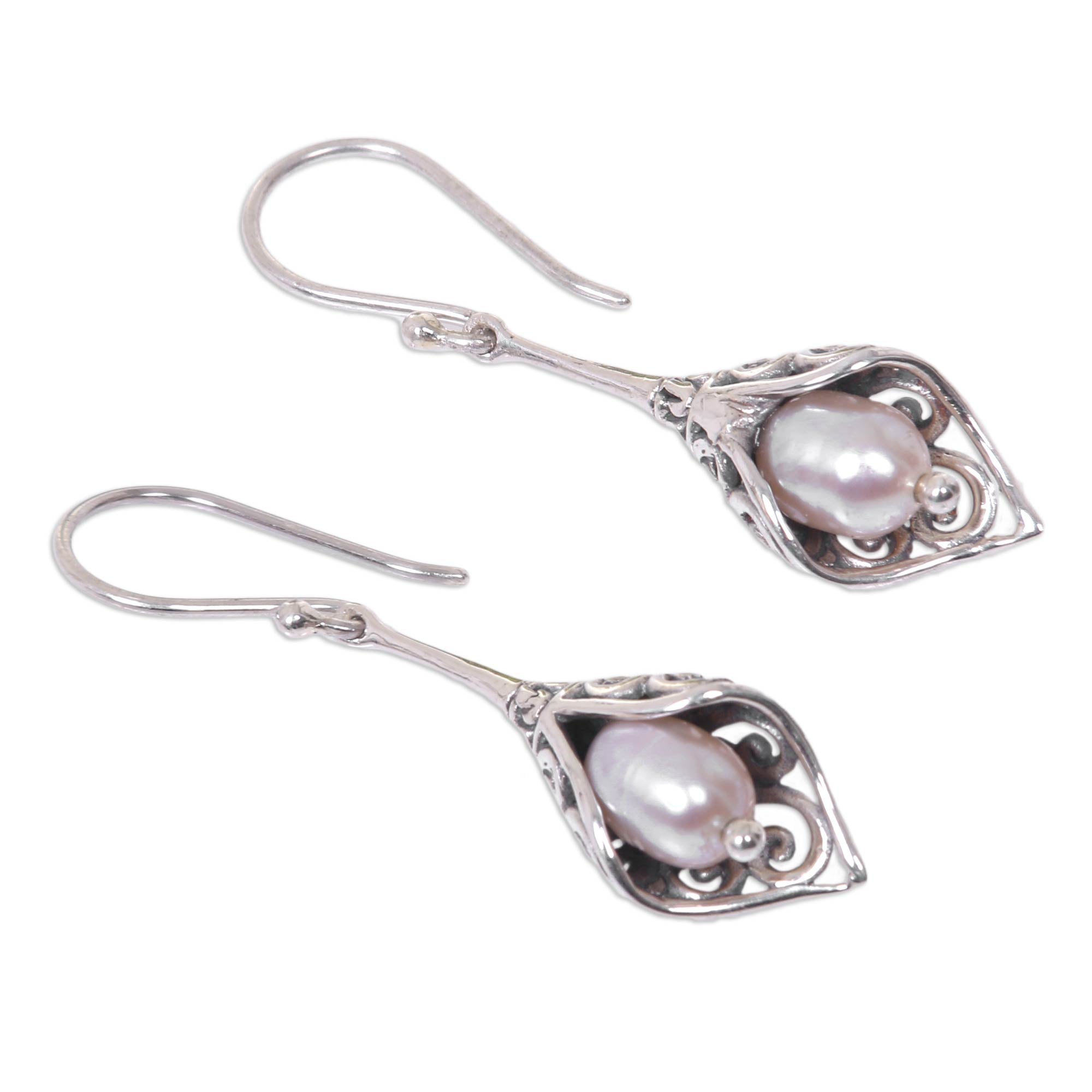 Premium White Calla Lily Pearl Earrings in Sterling Silver - Elegant & Timeless