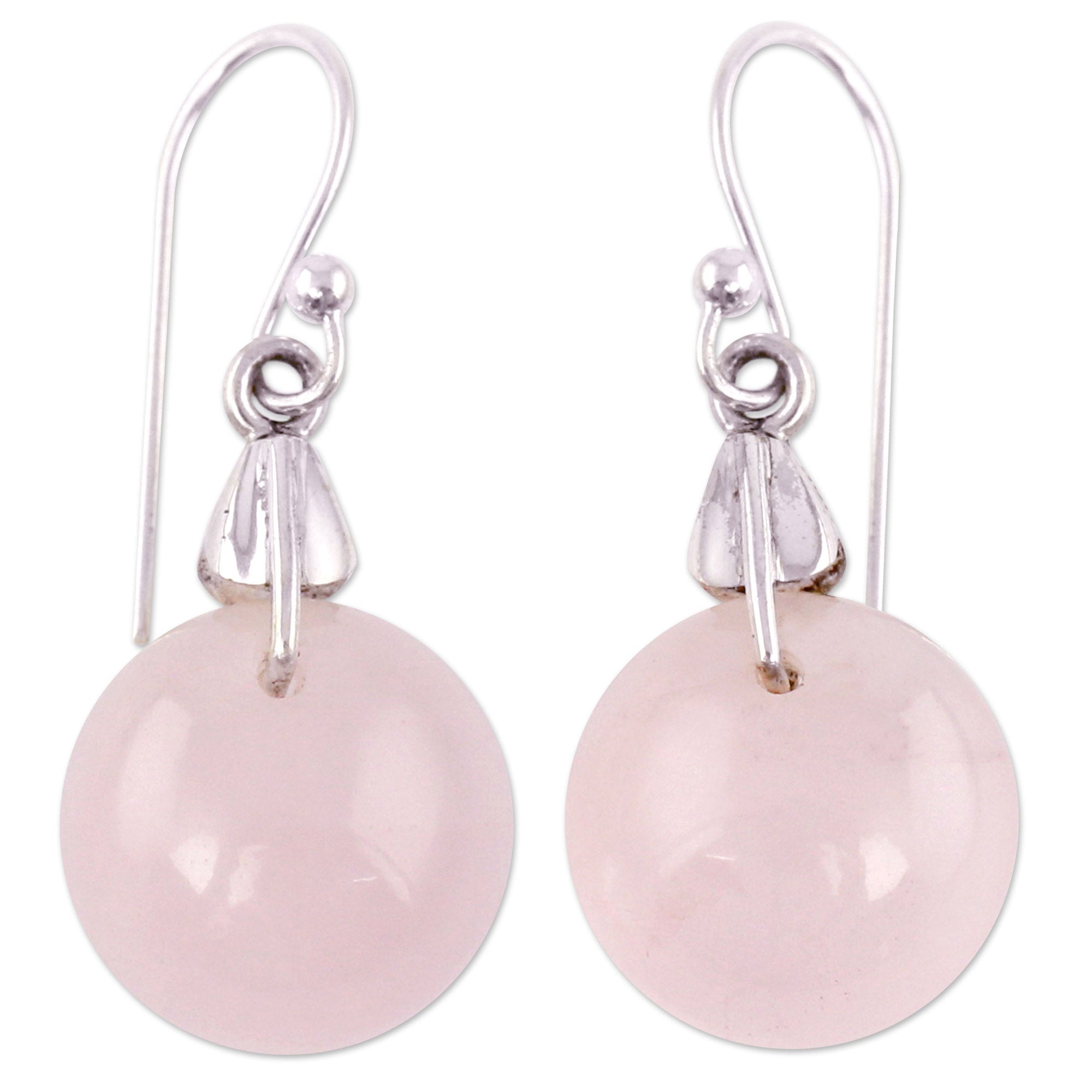 Premium Rose Quartz Sphere Earrings - Handcrafted India Artisan Jewelry for Love & Romance