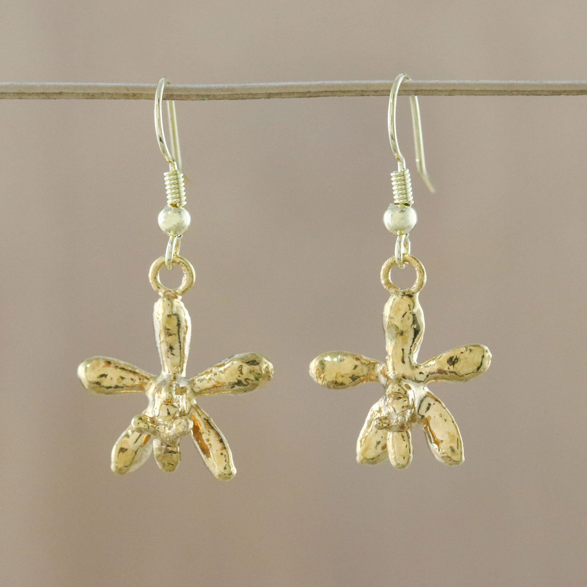 Premium Starry Orchid Gold Plated Dangle Earrings - Handcrafted in Thailand