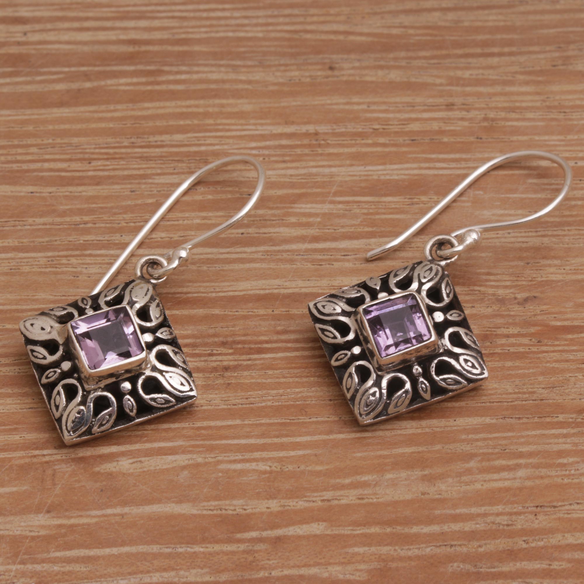 Premium Blessed Window Amethyst Dangle Earrings - Handcrafted Sterling Silver Jewelry from Bali