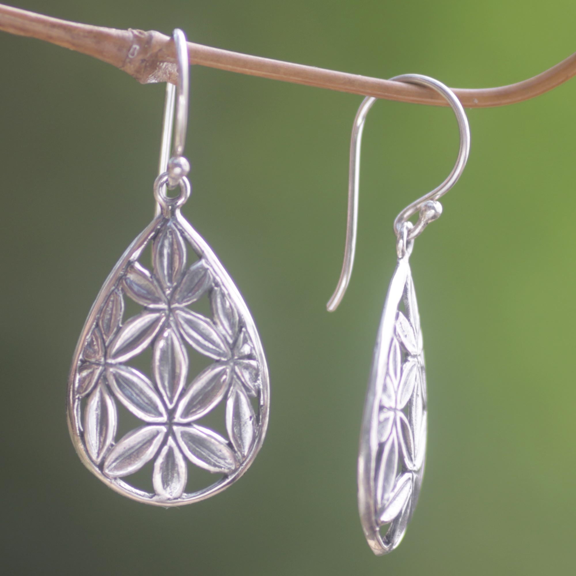 Premium Bamboo Leaf Sterling Silver Dangle Earrings – Handcrafted in Indonesia