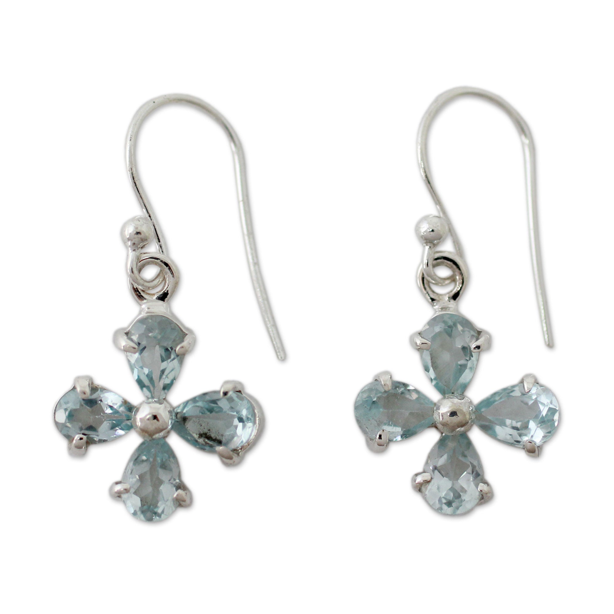 Premium Sky Blue Blossom Dangle Earrings with Blue Topaz in 925 Sterling Silver