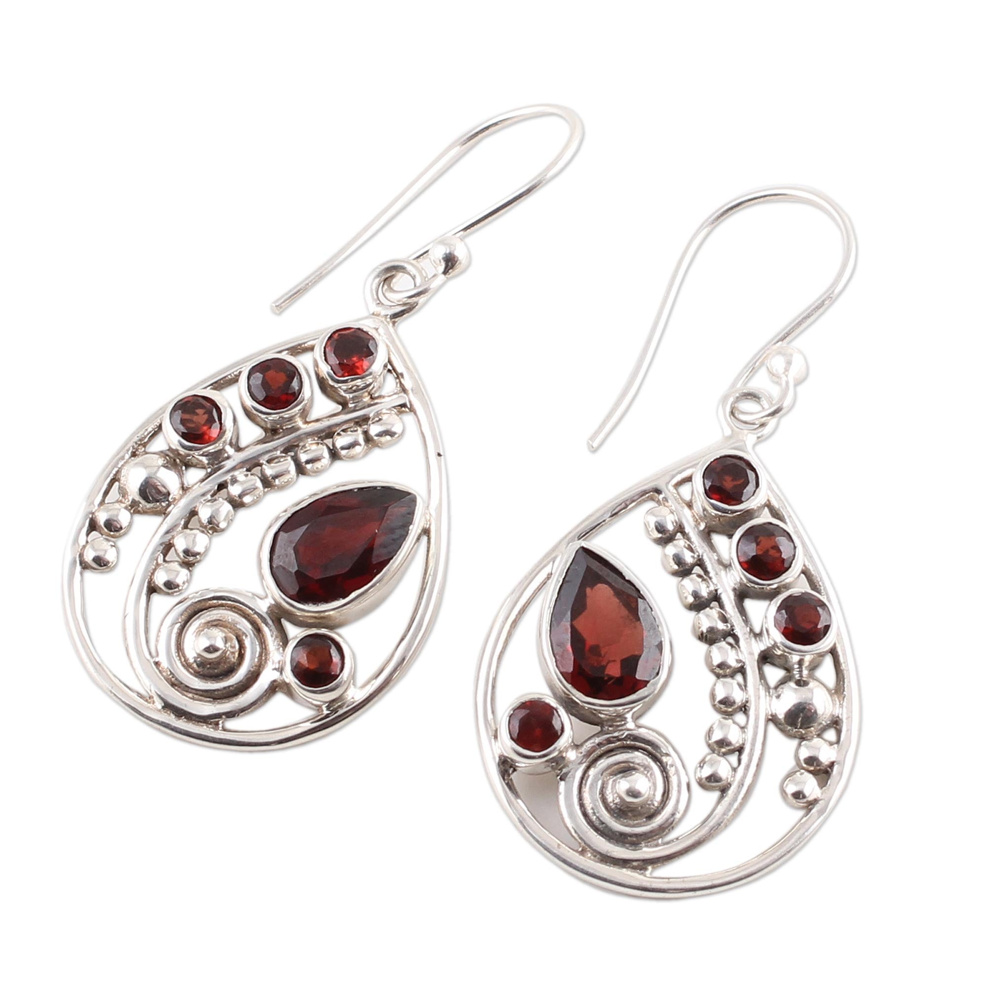 Premium Scarlet Dew Garnet Dangle Earrings - Handcrafted Sterling Silver