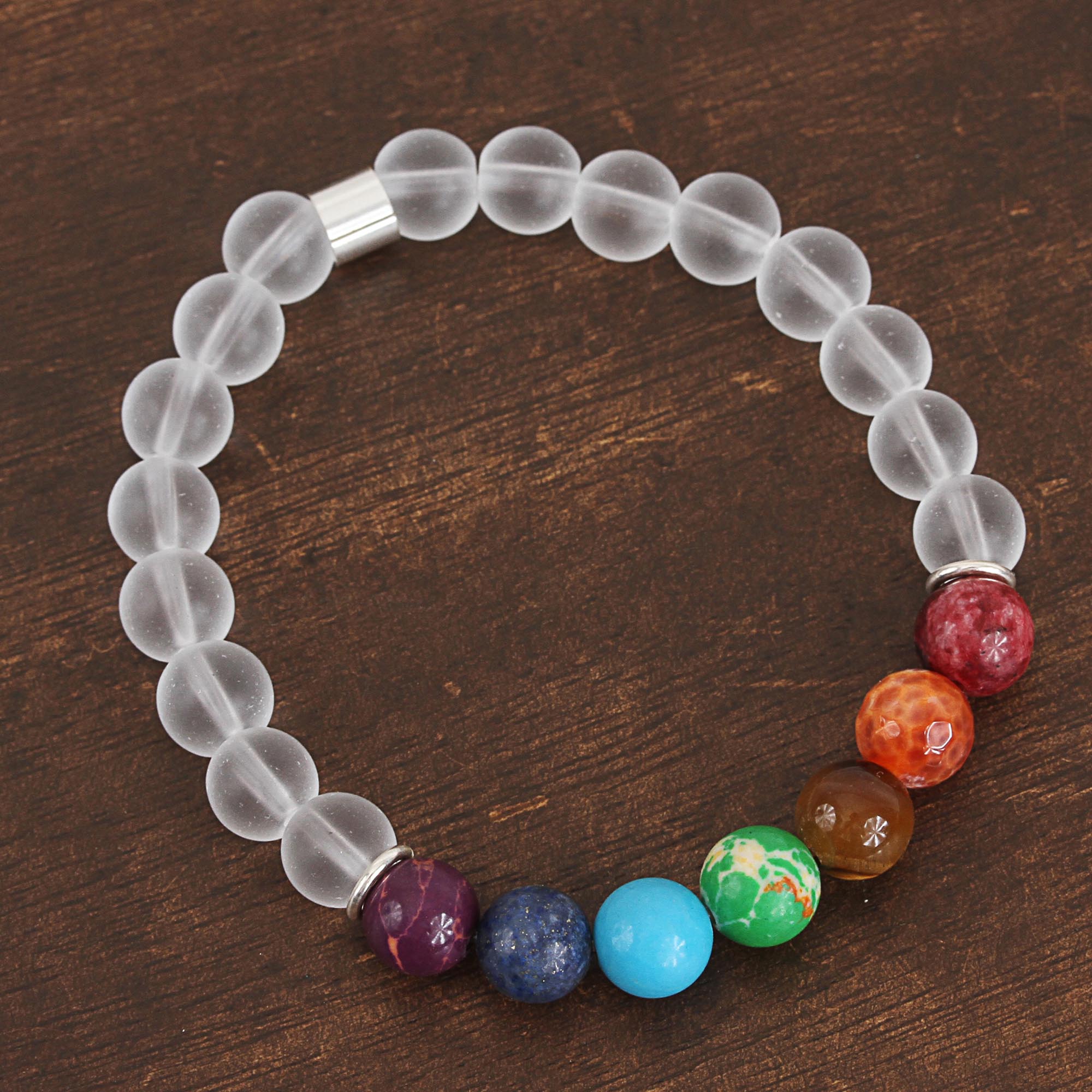 Premium Seven Chakras Bracelet in White Agate & Tiger's Eye - Handcrafted in Mexico