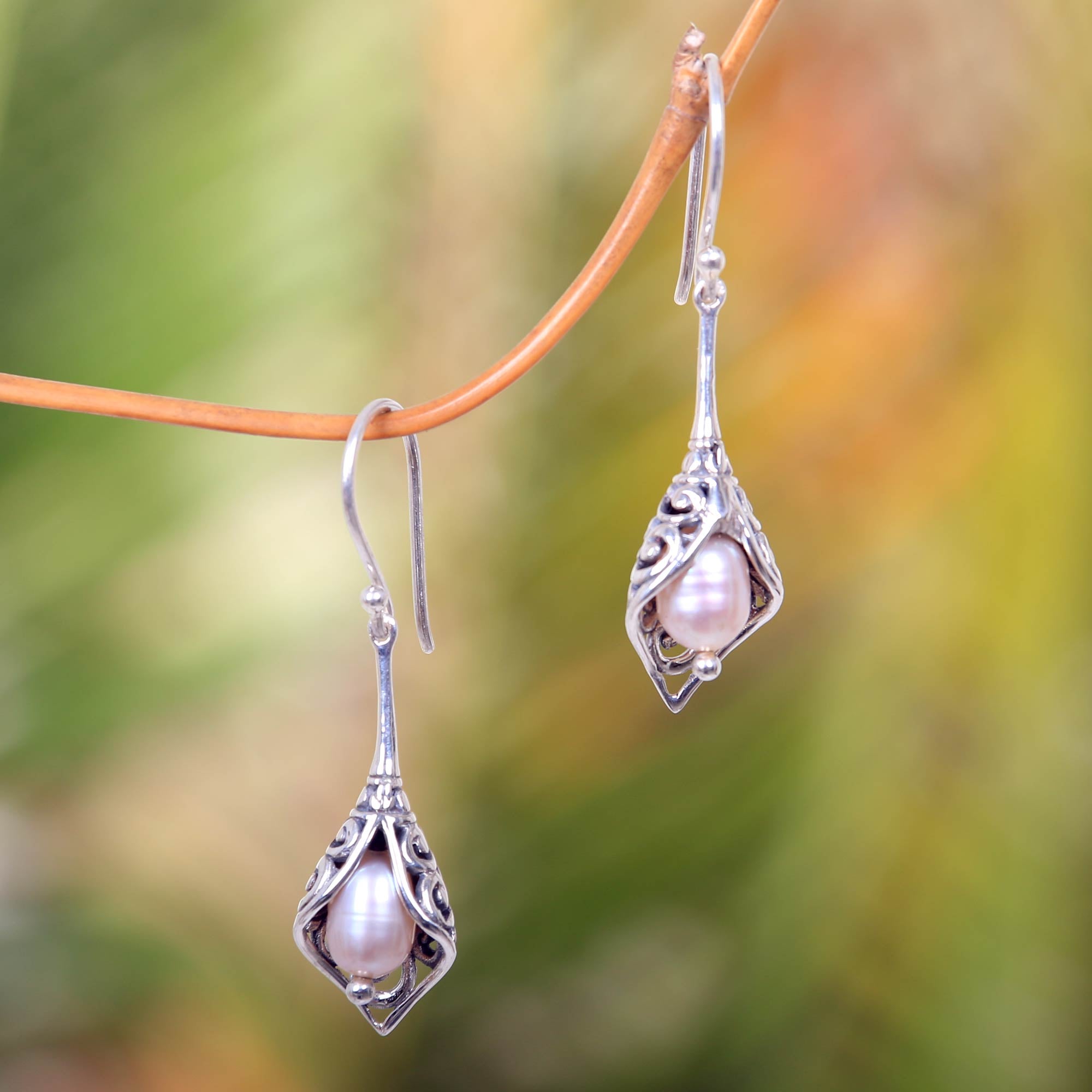 Premium White Calla Lily Pearl Earrings in Sterling Silver - Elegant & Timeless