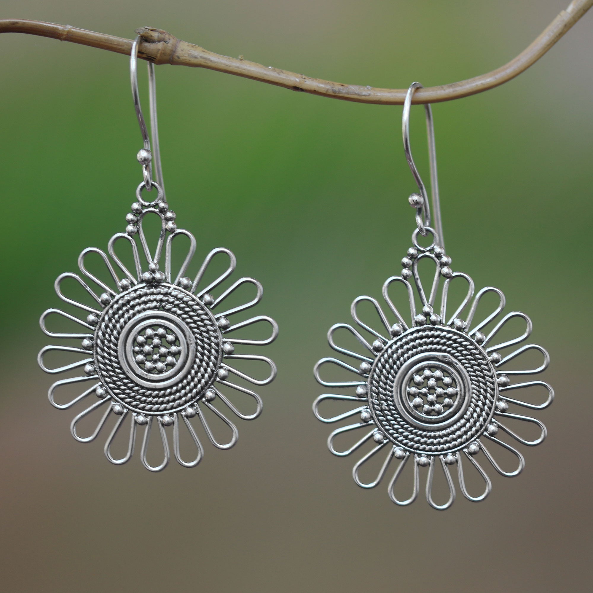 Premium Bali Sun Handcrafted Sterling Silver Dangle Earrings - Ultimate Solar Flare Design