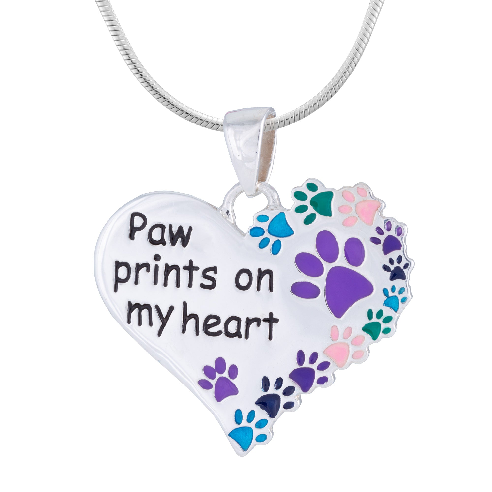 Premium Paw Prints Sterling Silver Heart Necklace