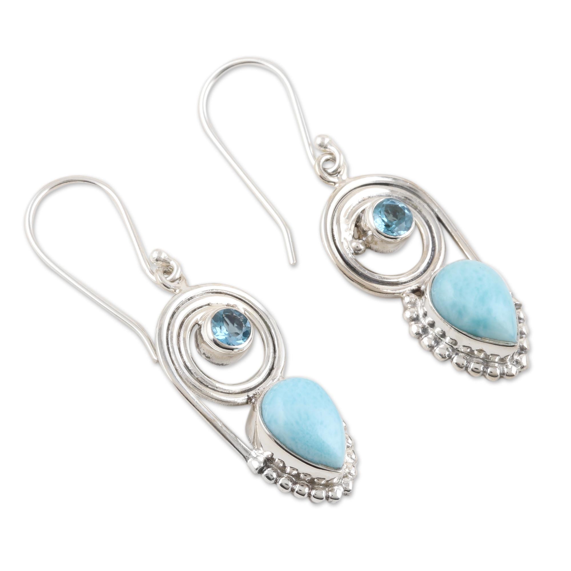 Premium Larimar & Blue Topaz Dangle Earrings – Ultimate Elegance