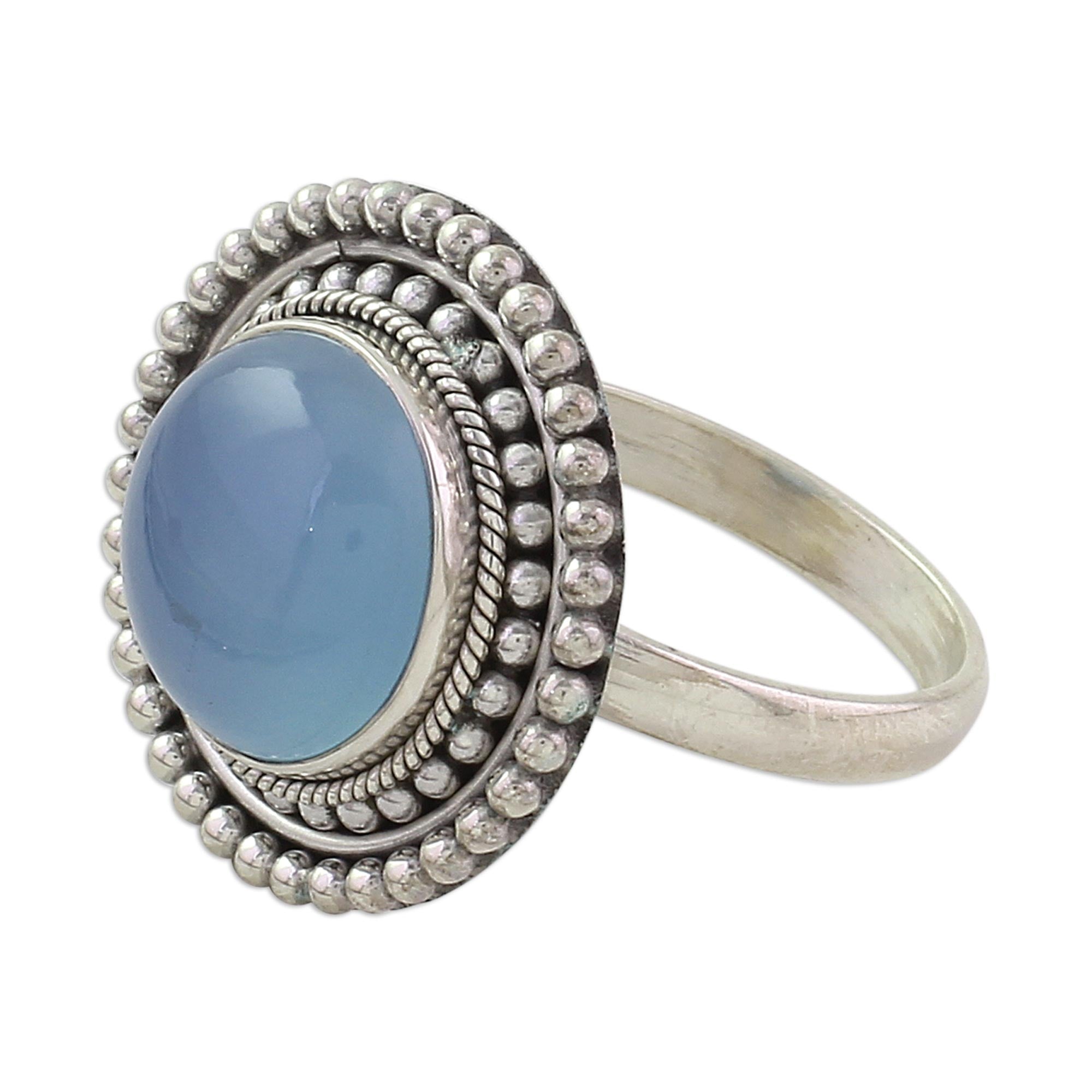 Premium Azure Skies Blue Chalcedony & Sterling Silver Cocktail Ring