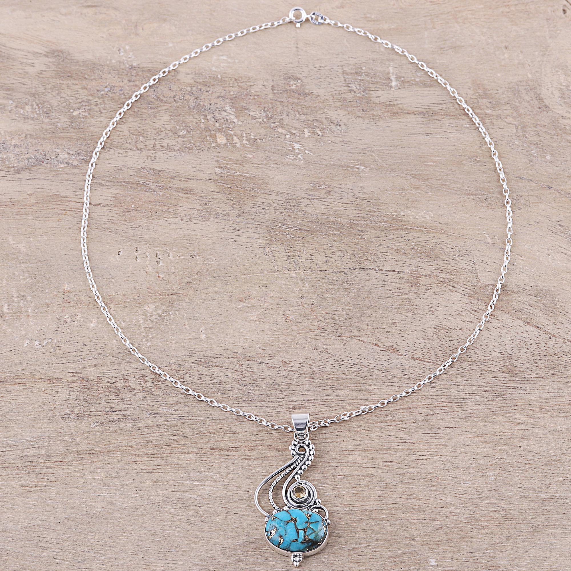 Premium Friendship Token Necklace - Sterling Silver with Turquoise & Citrine