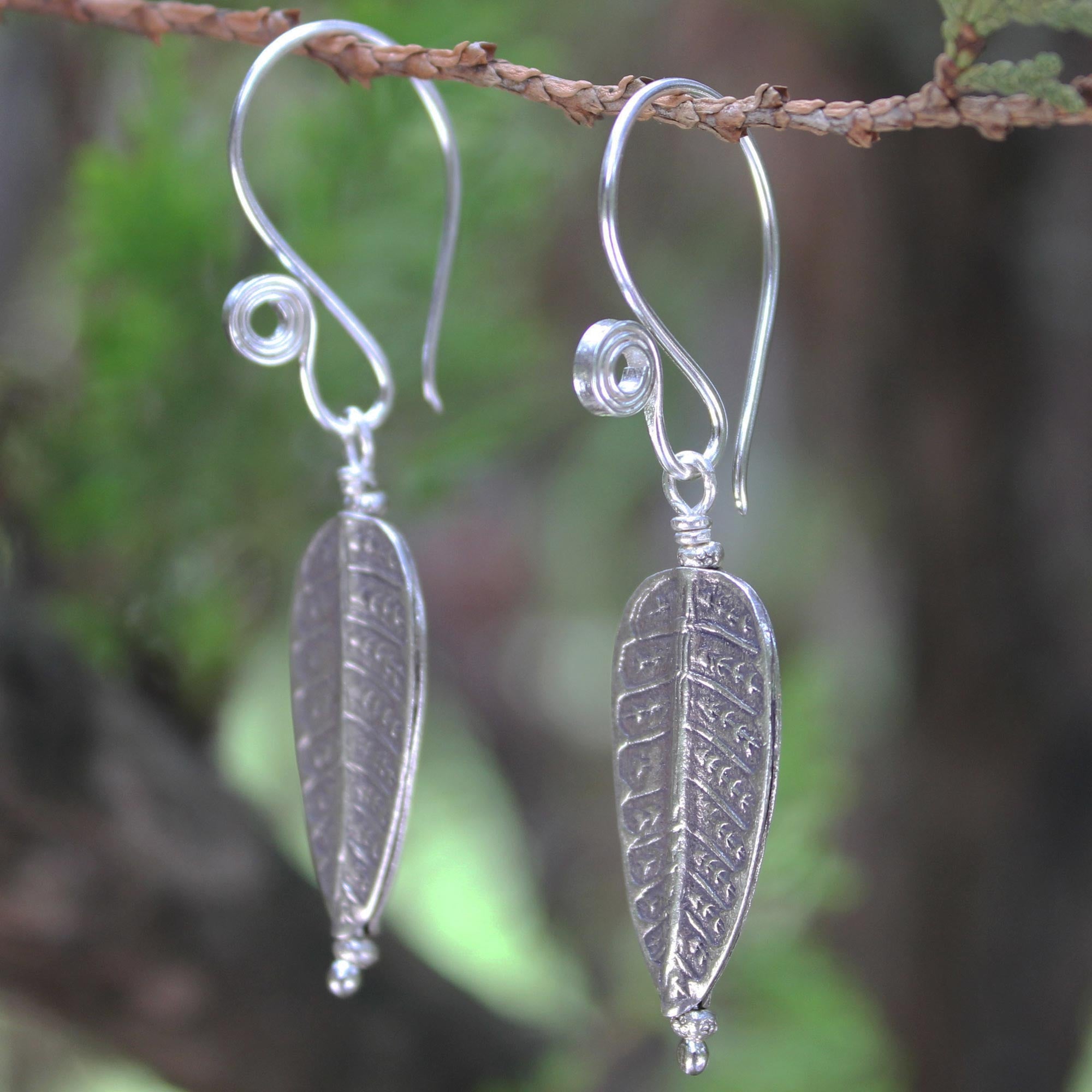 Premium Hill Tribe Forest Silver Leaf & Tree Earrings - Handcrafted Elegance