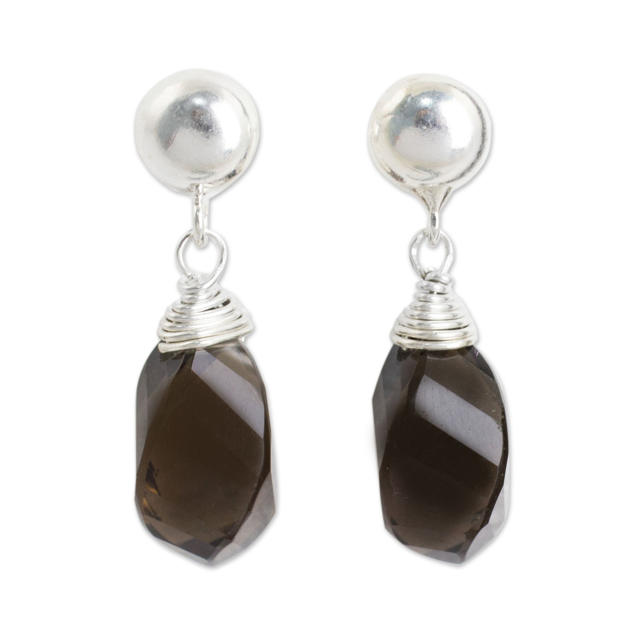 Premium Spiral Twist Smoky Quartz Dangle Earrings - Handcrafted in Chiang Mai