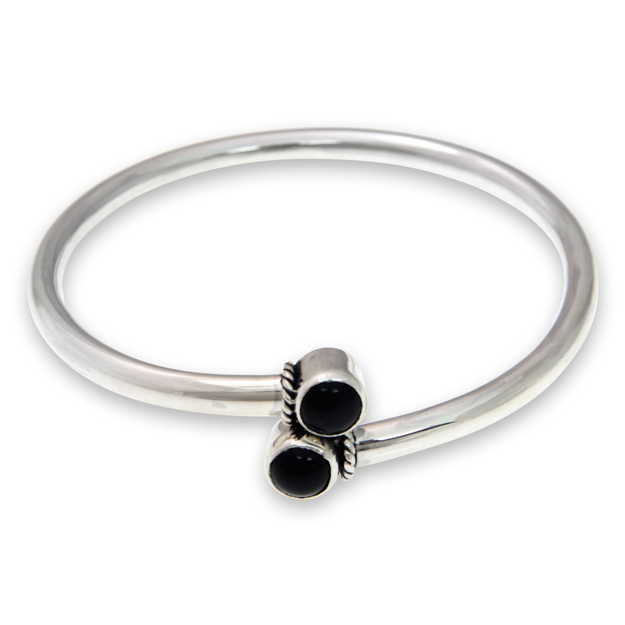 Premium Shooting Stars Onyx Cabochon Sterling Silver Bangle Bracelet