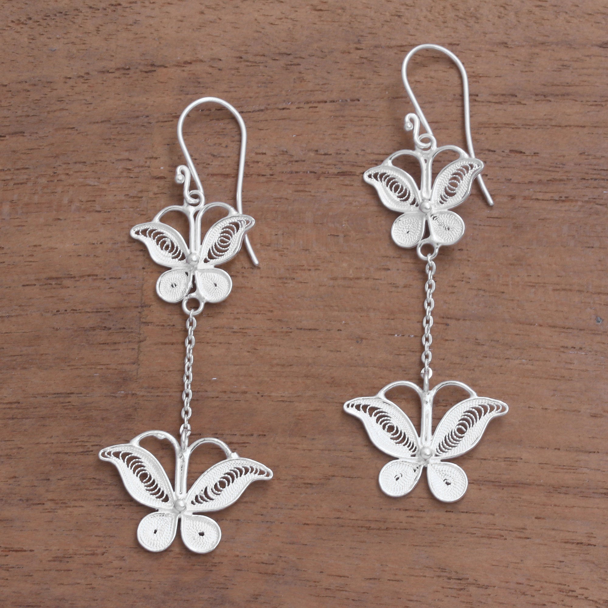 Premium Sterling Silver Filigree Butterfly Dangle Earrings