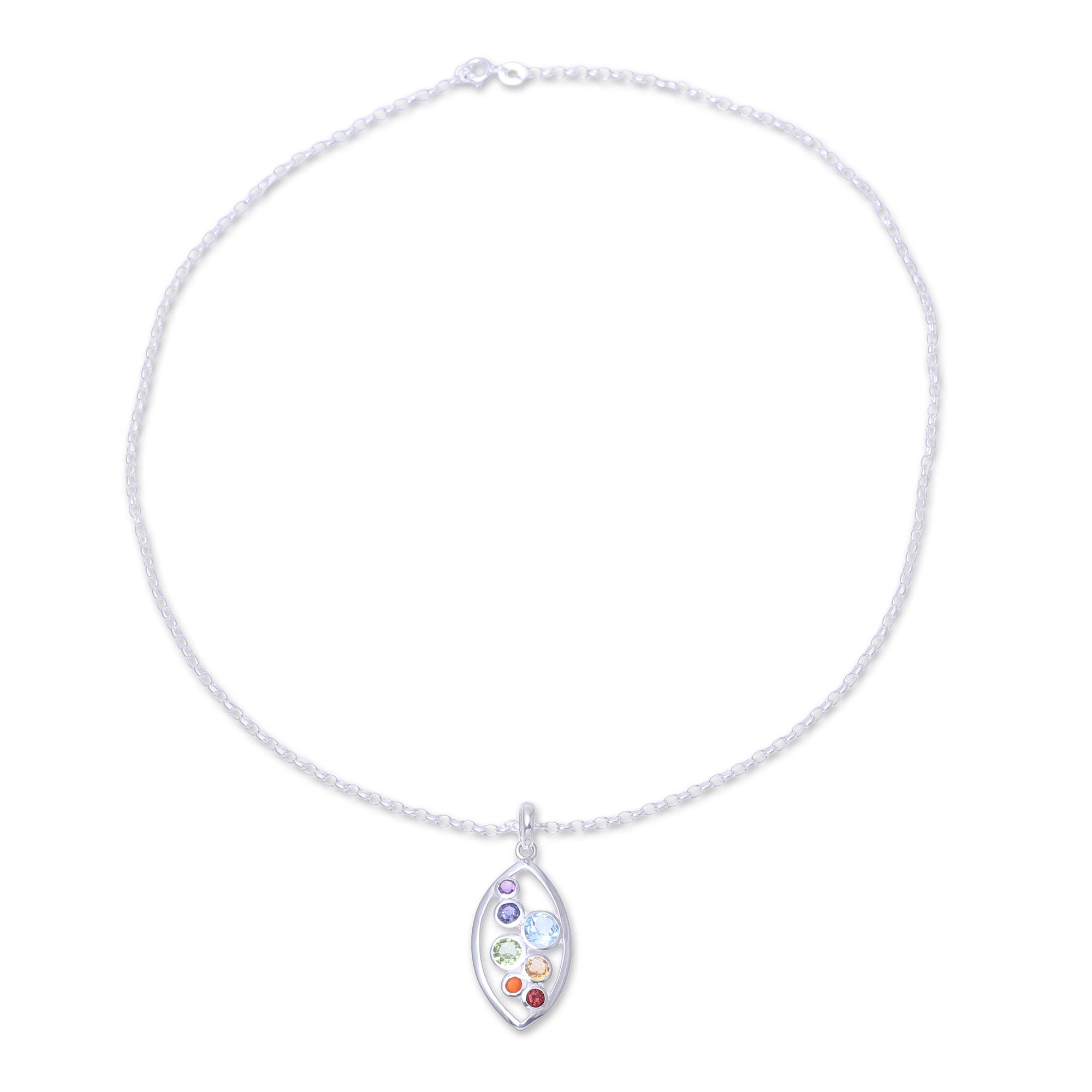 Ultimate Rainbow Multi-Gemstone Sterling Silver Pendant Necklace