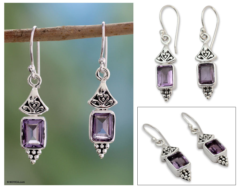 Premium Lilac Lantern Sterling Silver Amethyst Earrings